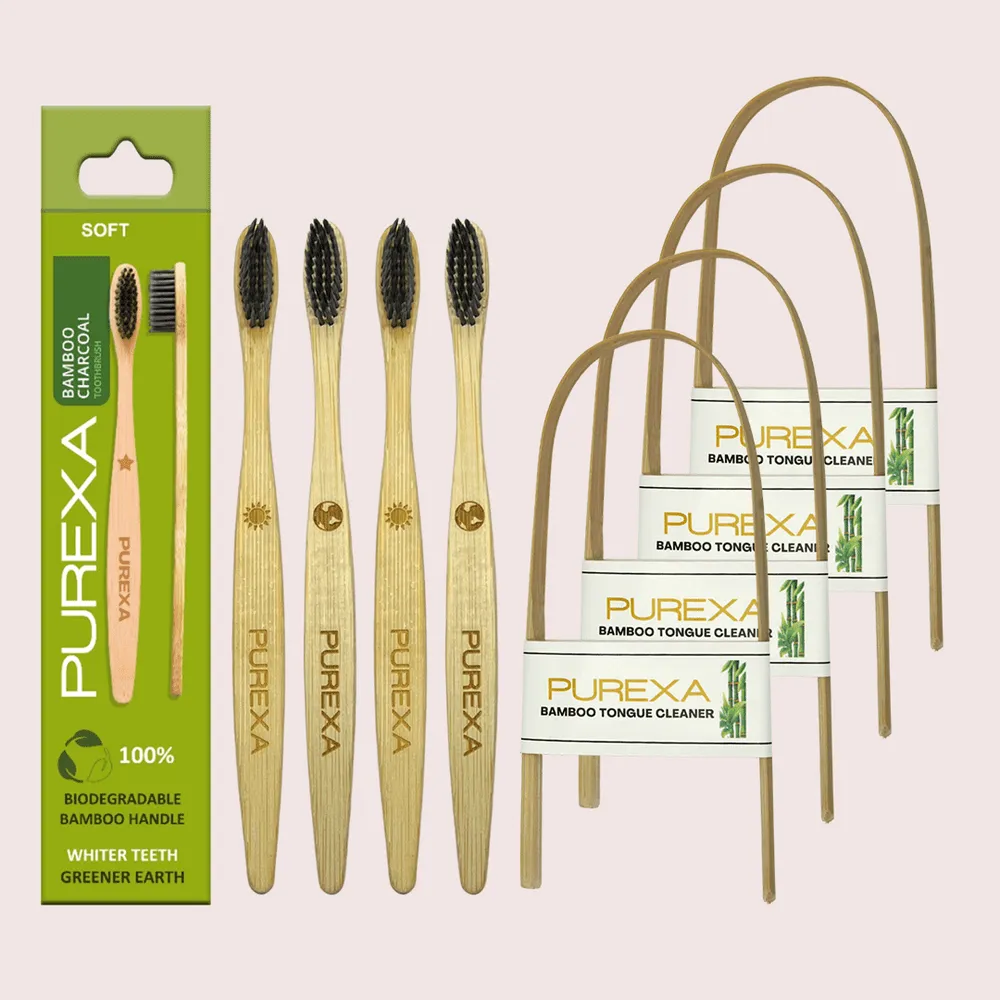 Bamboo Charcoal Toothbrush and Tongue Scraper Combo