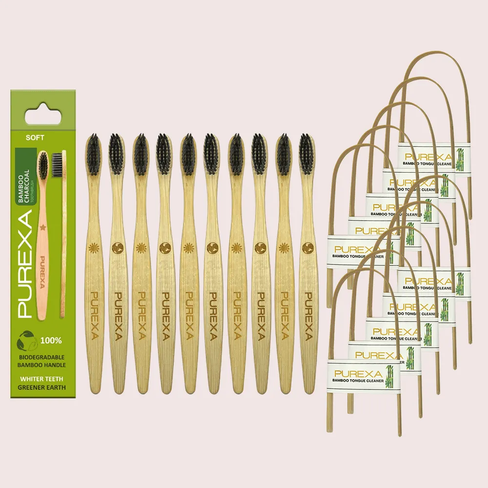 Bamboo Charcoal Toothbrush and Tongue Scraper Combo