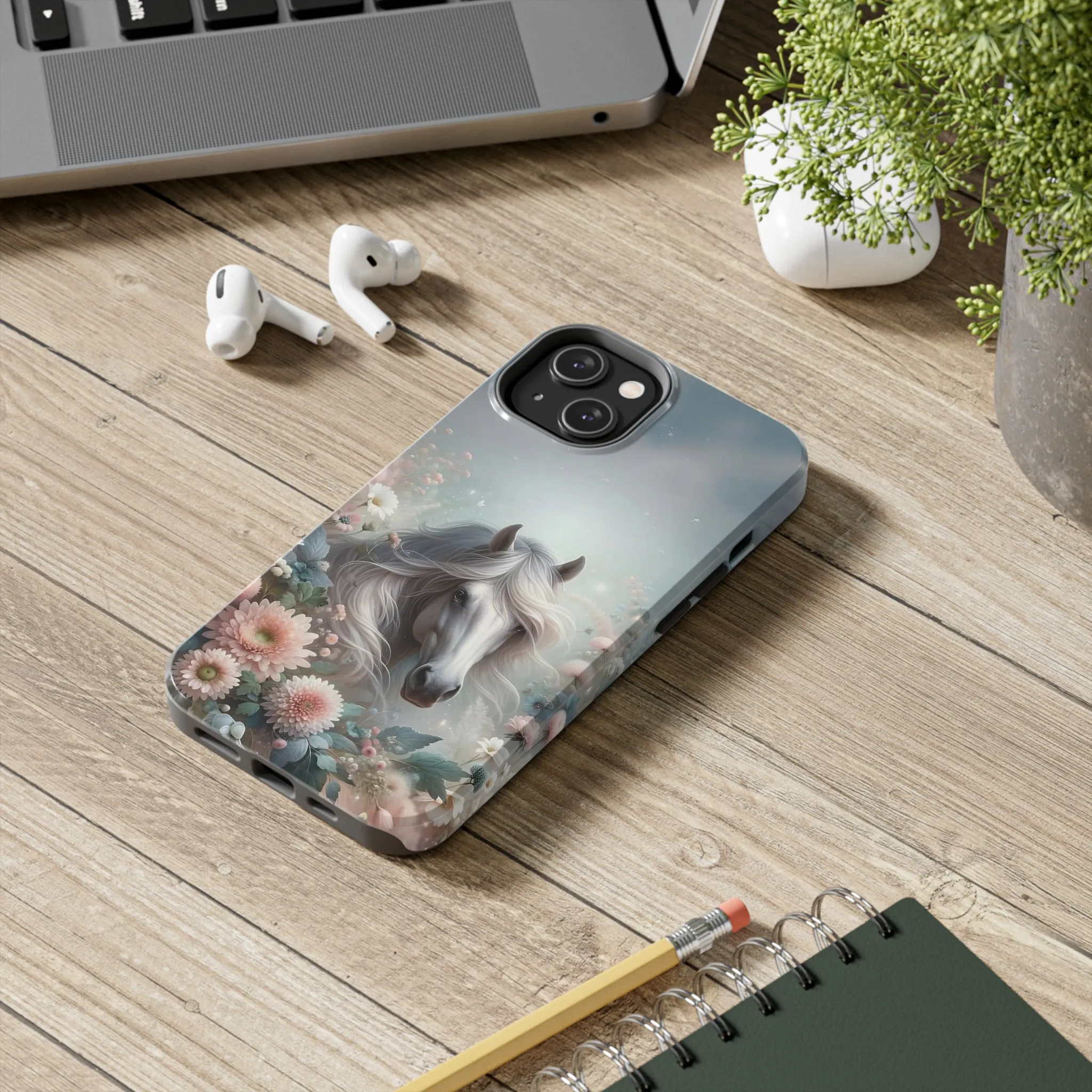 Beautiful Horse and Floral print Design Tough Phone Case compatible with a large variety of iPhone models, Gift, Phone Case