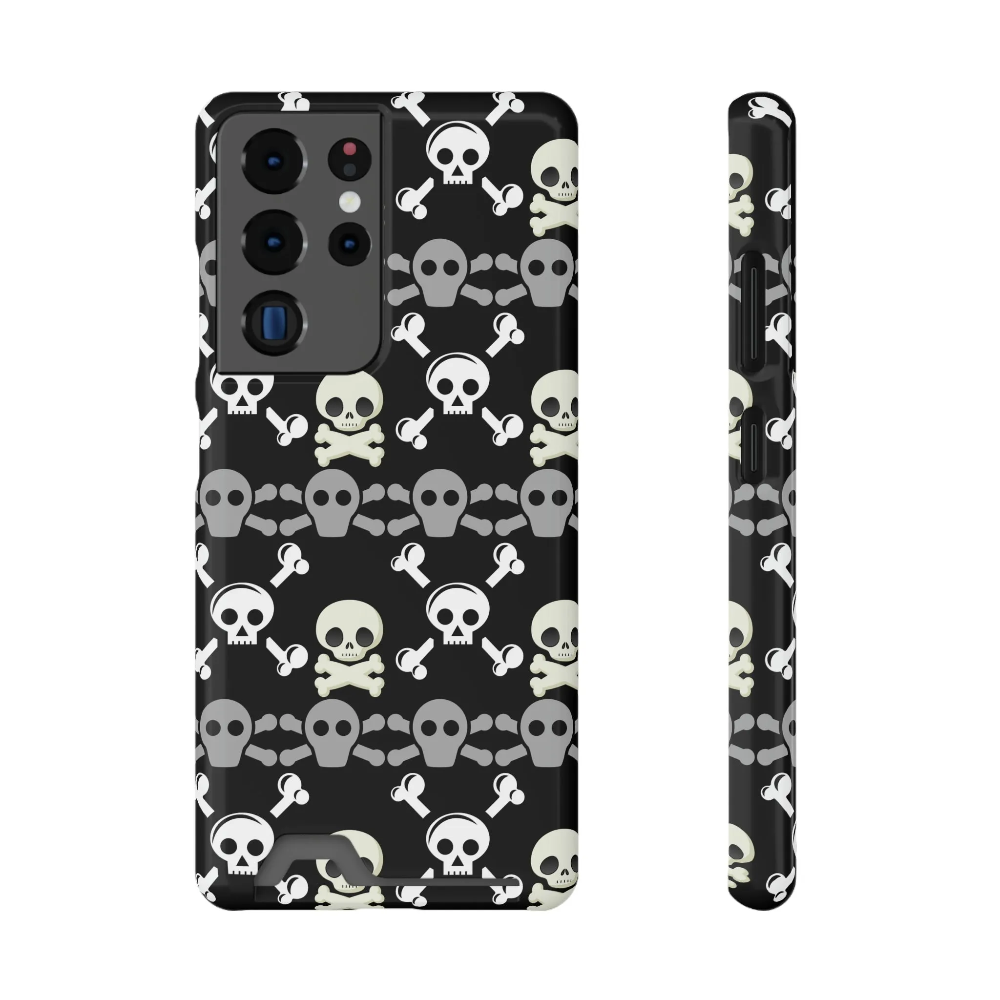 Black Skull Crossbones Phone Case With Card Holder