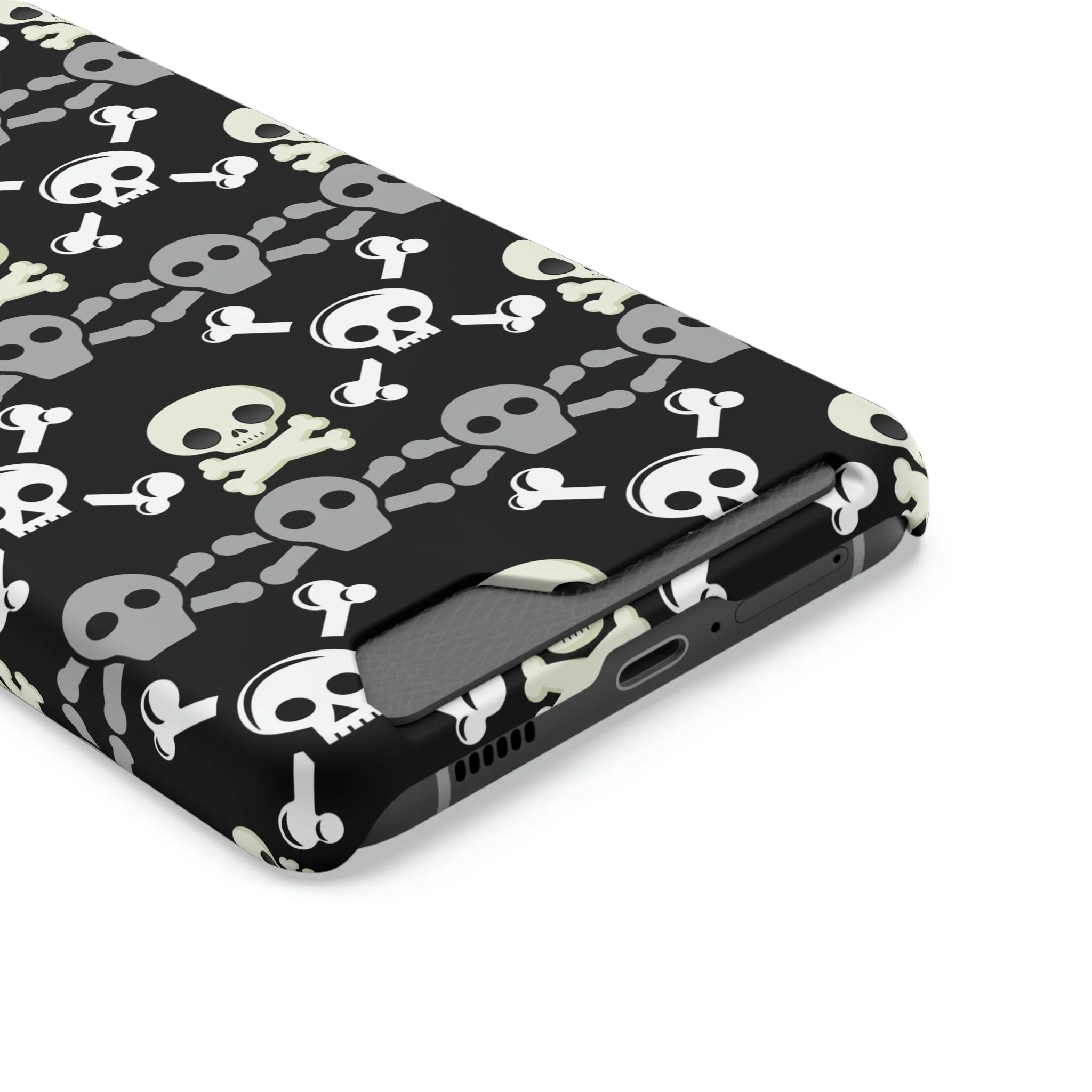 Black Skull Crossbones Phone Case With Card Holder