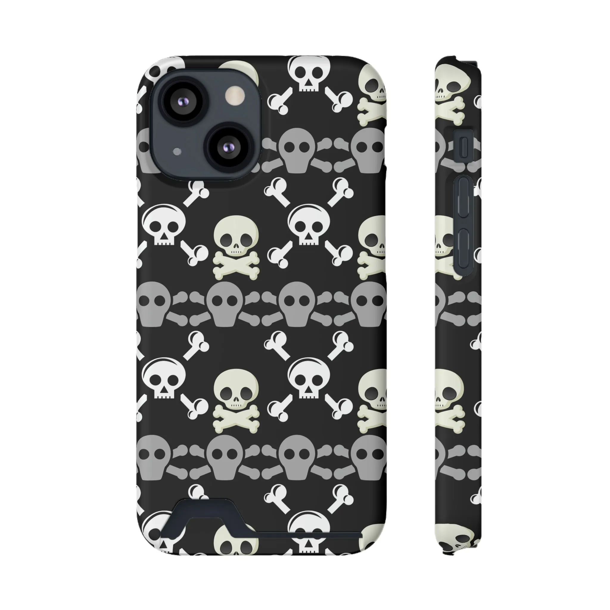 Black Skull Crossbones Phone Case With Card Holder