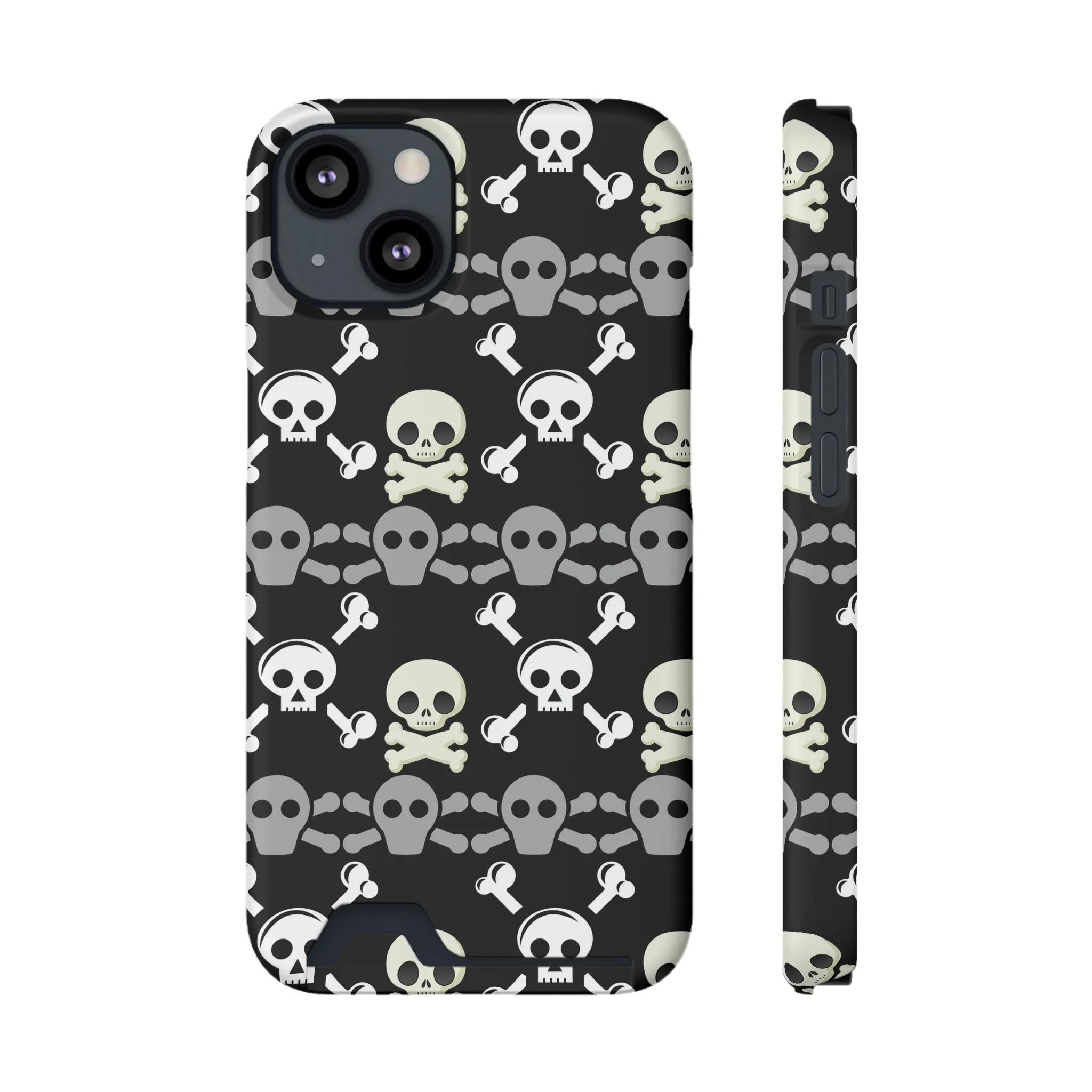 Black Skull Crossbones Phone Case With Card Holder