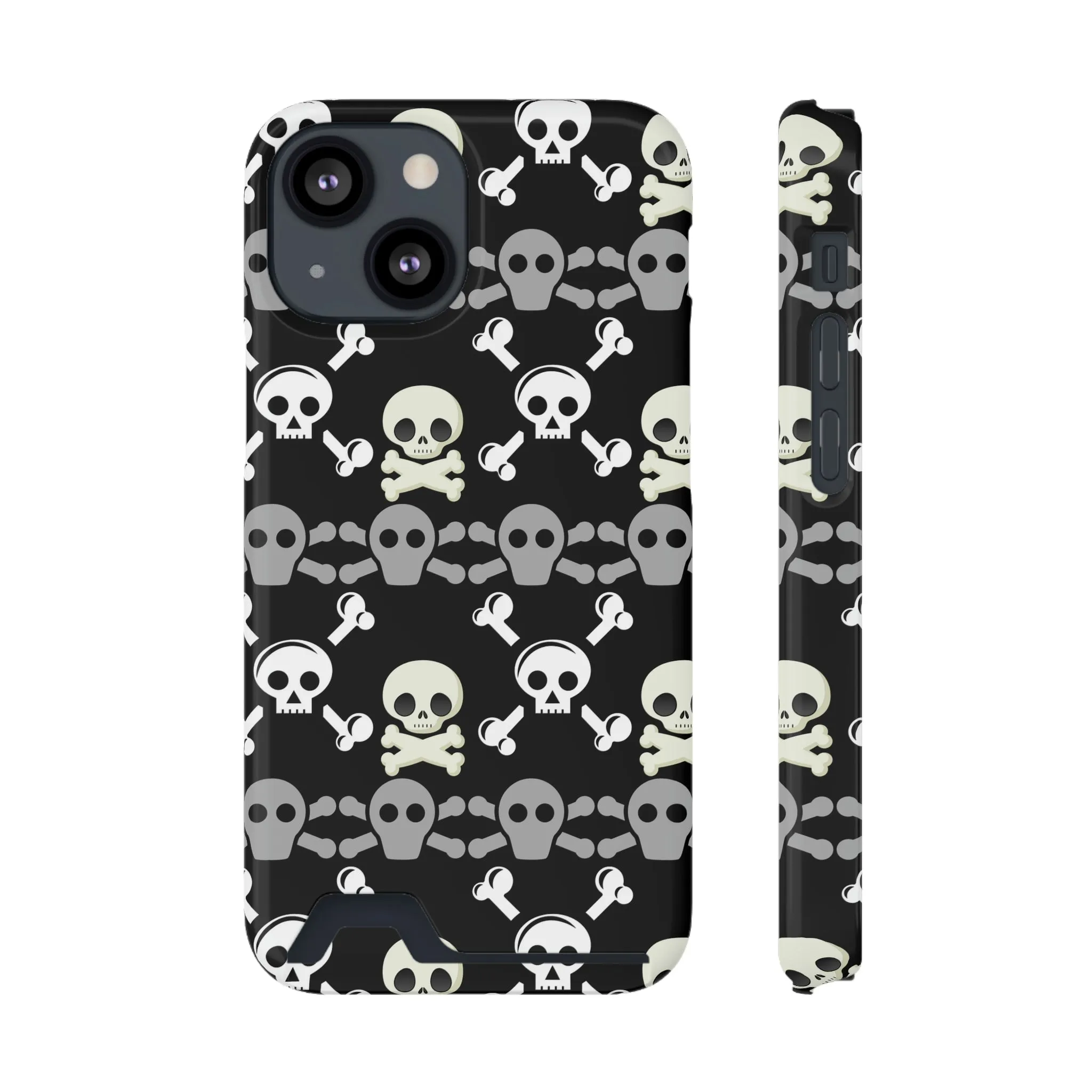 Black Skull Crossbones Phone Case With Card Holder