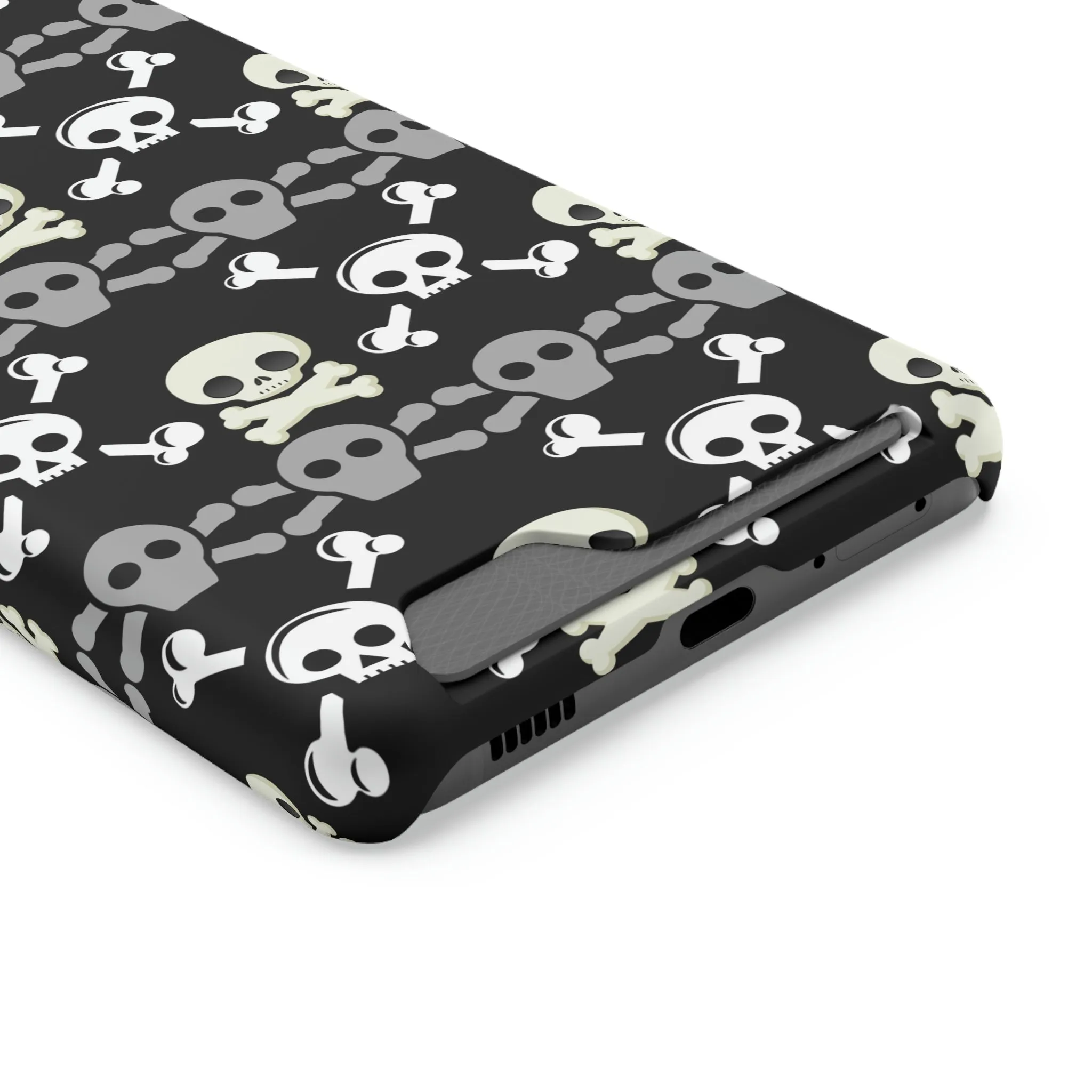 Black Skull Crossbones Phone Case With Card Holder