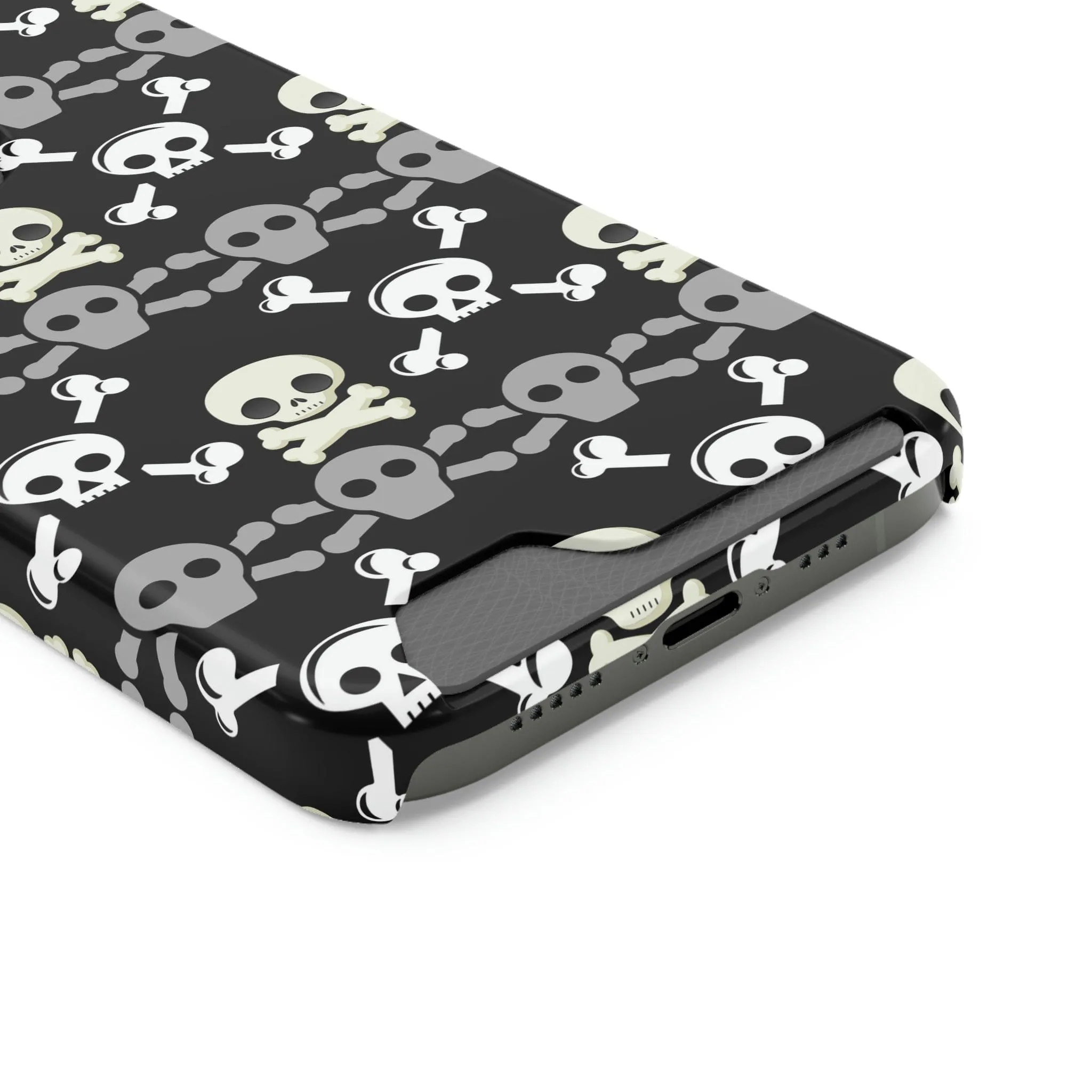 Black Skull Crossbones Phone Case With Card Holder