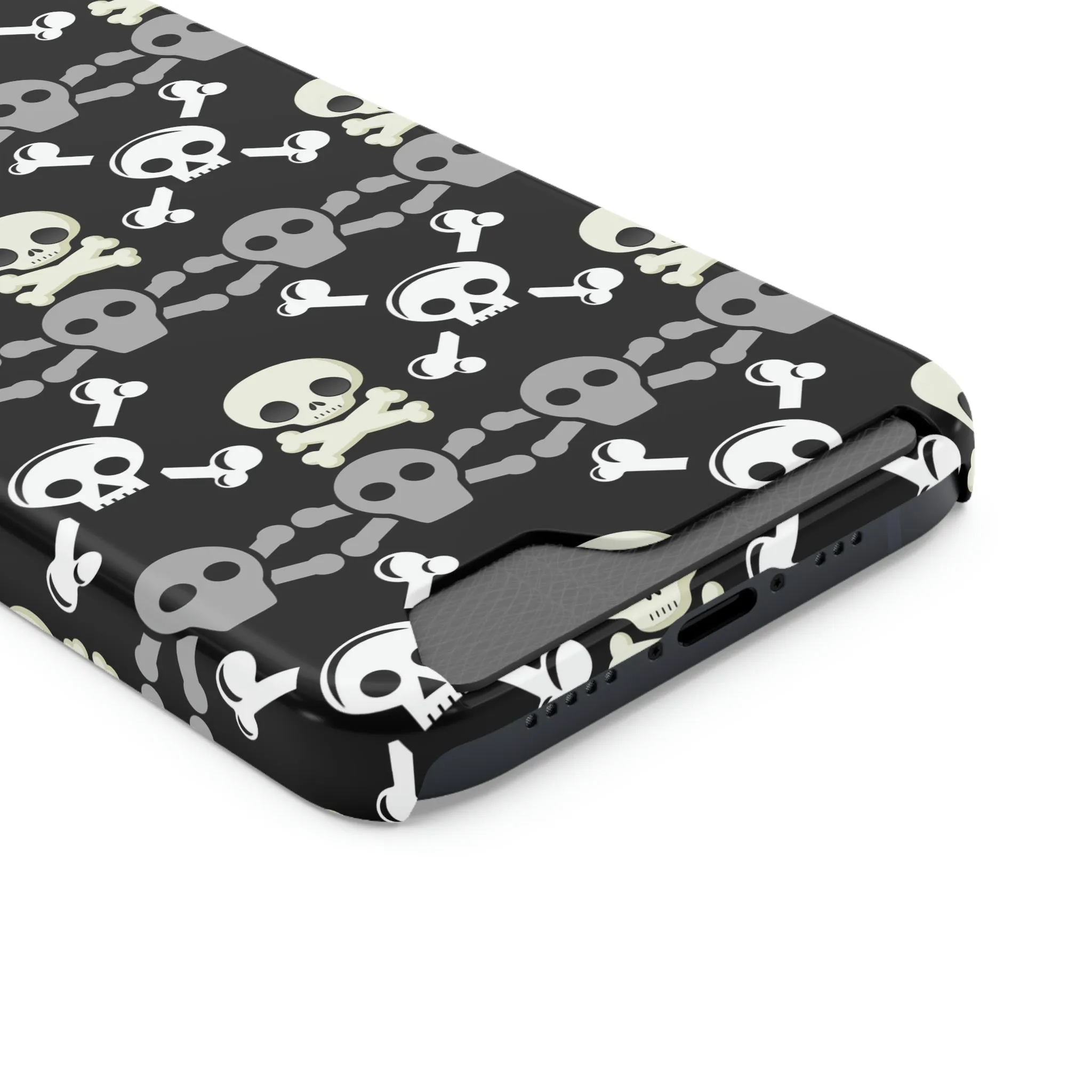 Black Skull Crossbones Phone Case With Card Holder