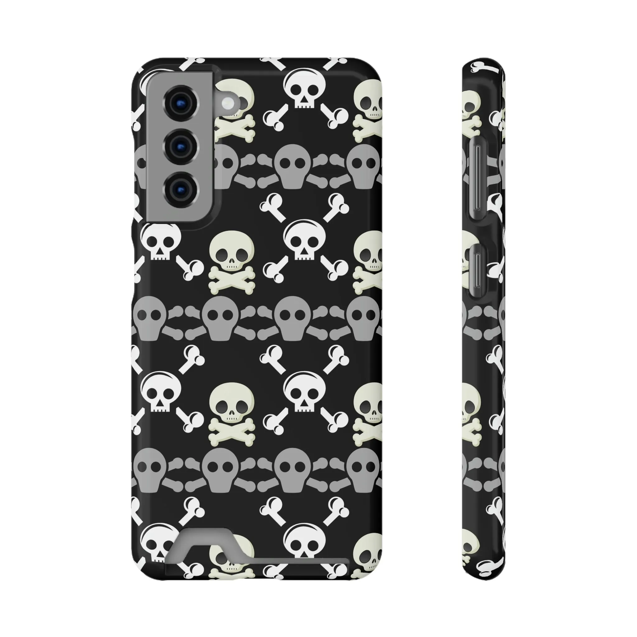 Black Skull Crossbones Phone Case With Card Holder