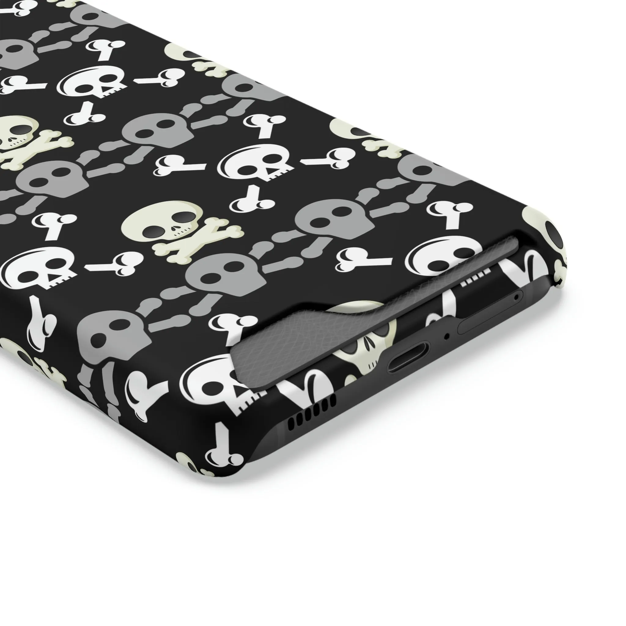 Black Skull Crossbones Phone Case With Card Holder