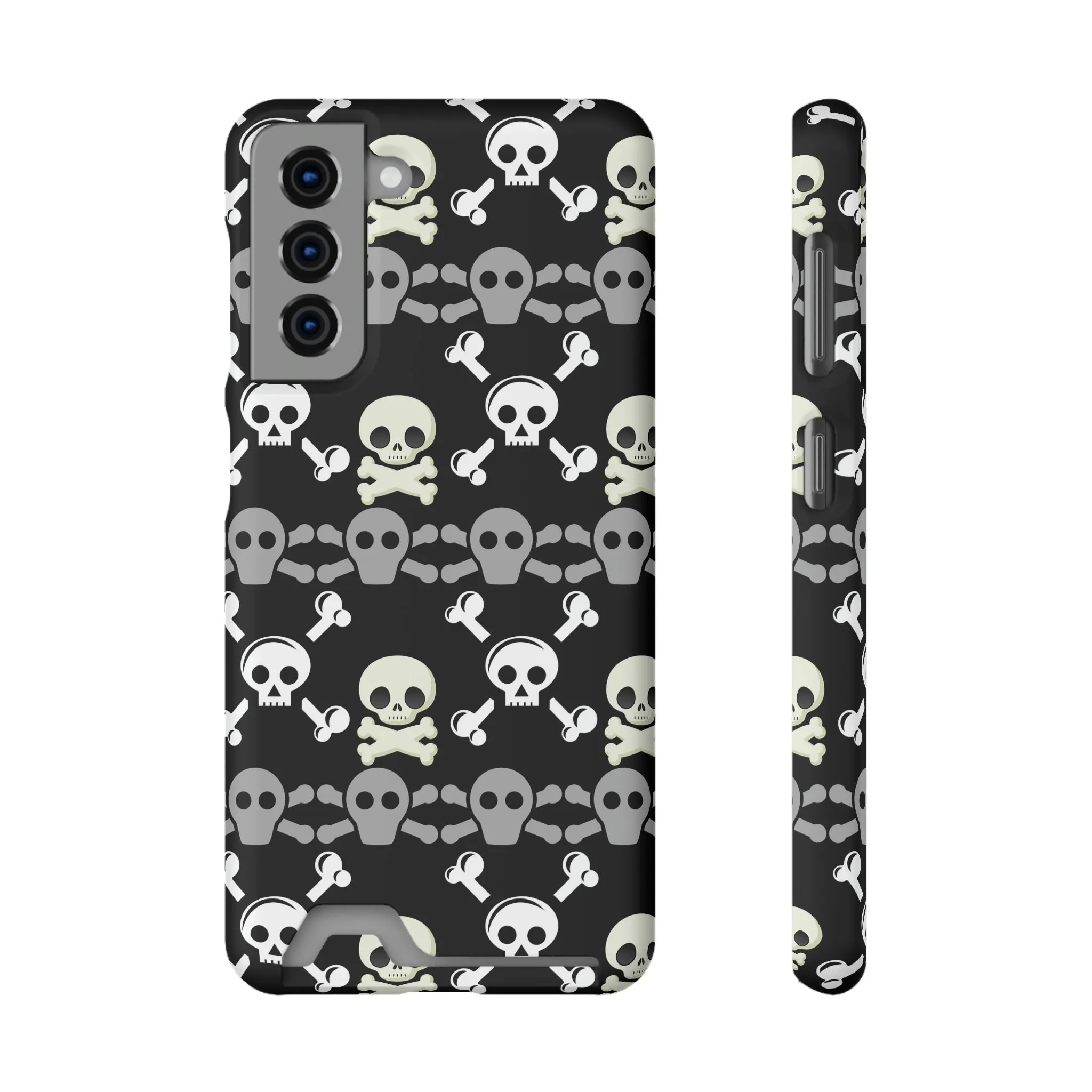 Black Skull Crossbones Phone Case With Card Holder