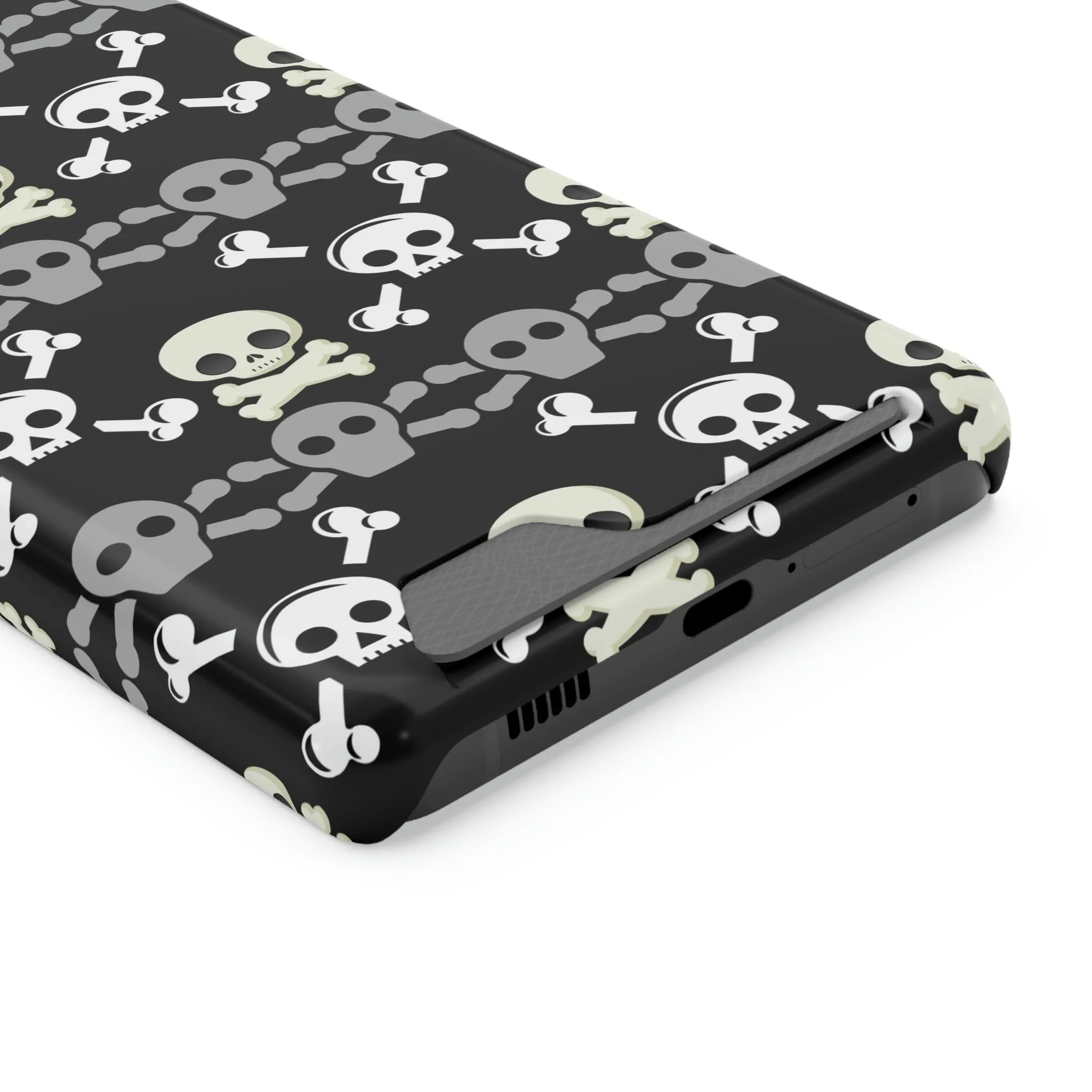 Black Skull Crossbones Phone Case With Card Holder