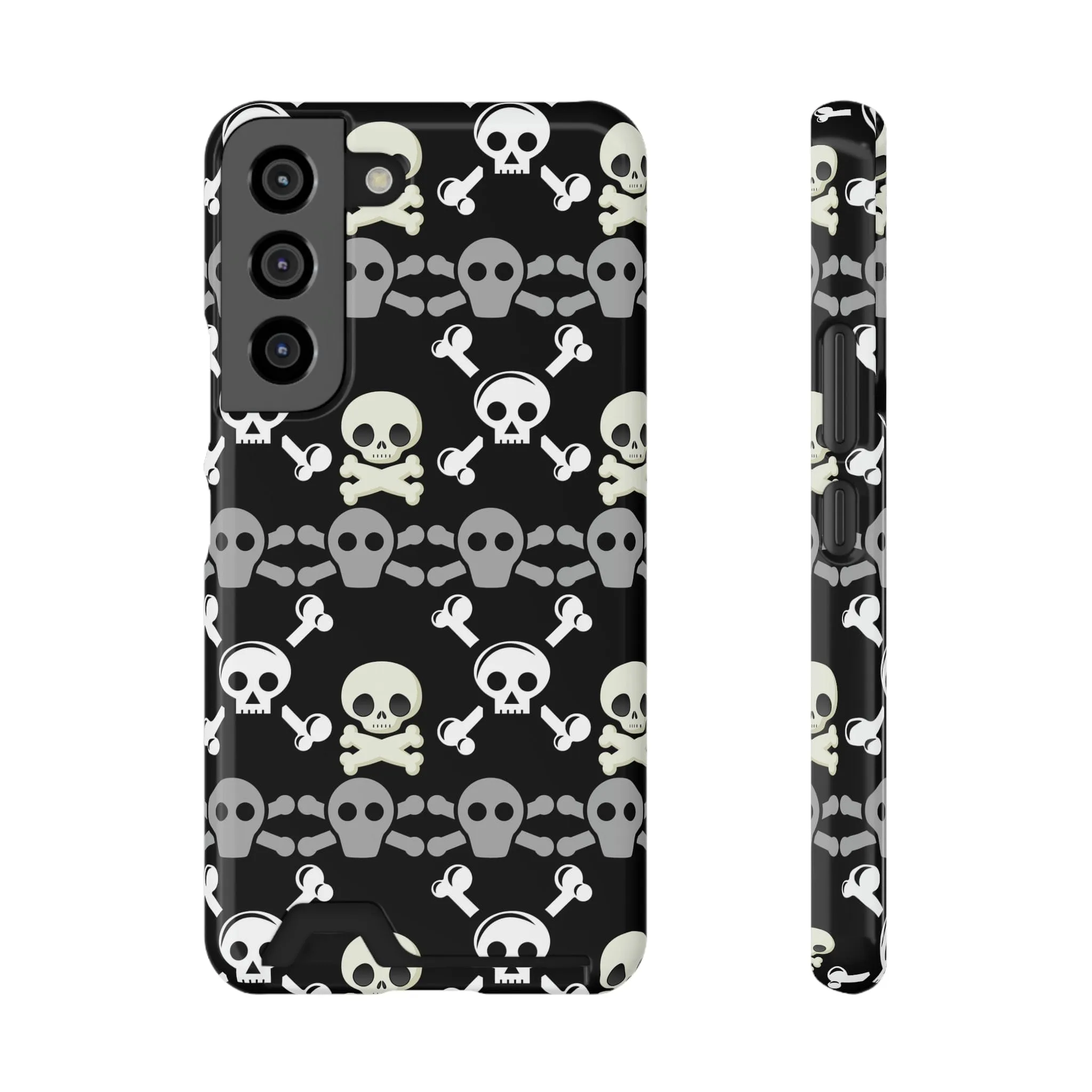 Black Skull Crossbones Phone Case With Card Holder