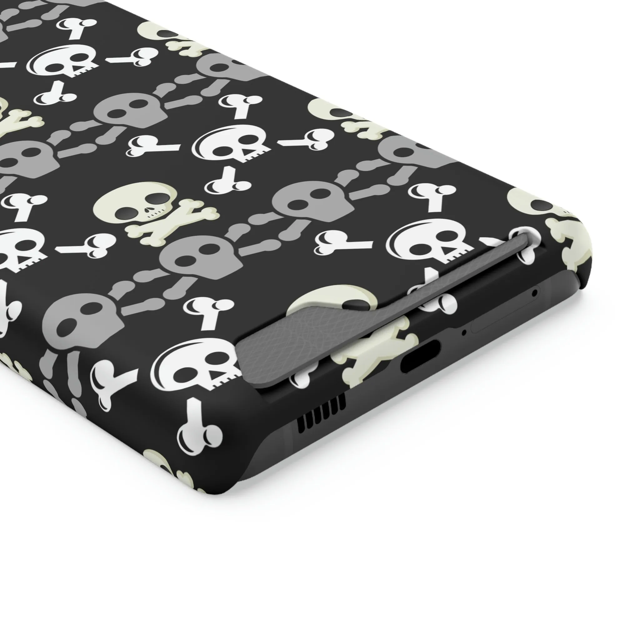 Black Skull Crossbones Phone Case With Card Holder