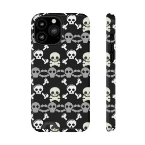 Black Skull Crossbones Phone Case With Card Holder