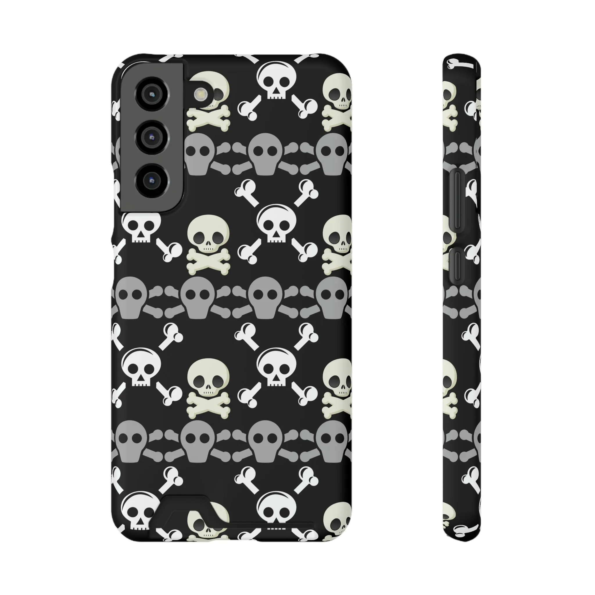 Black Skull Crossbones Phone Case With Card Holder