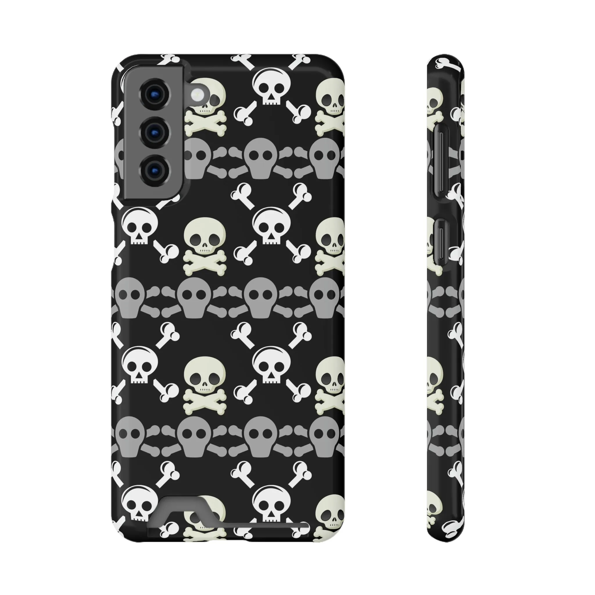 Black Skull Crossbones Phone Case With Card Holder