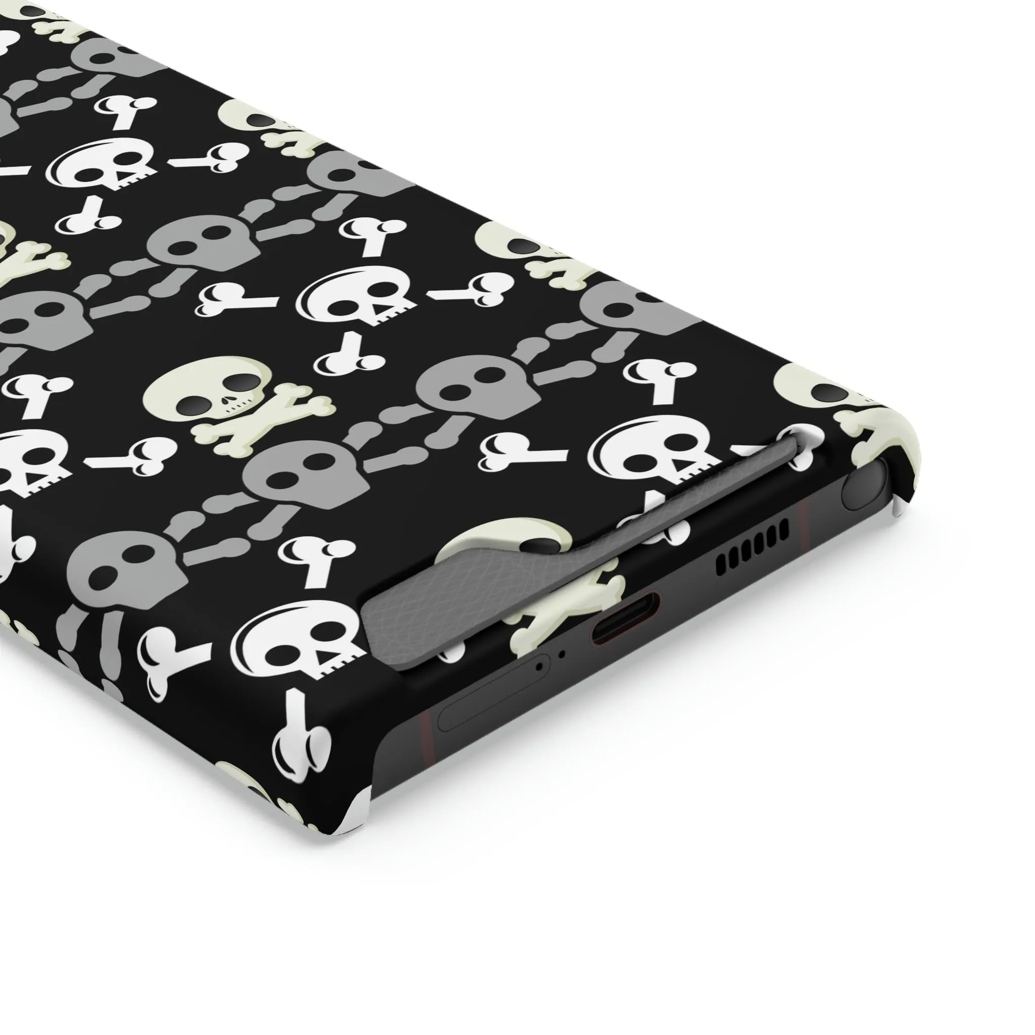 Black Skull Crossbones Phone Case With Card Holder