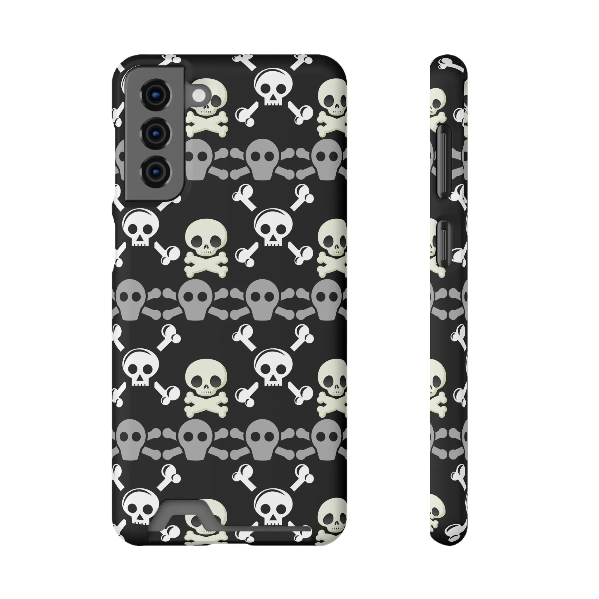 Black Skull Crossbones Phone Case With Card Holder