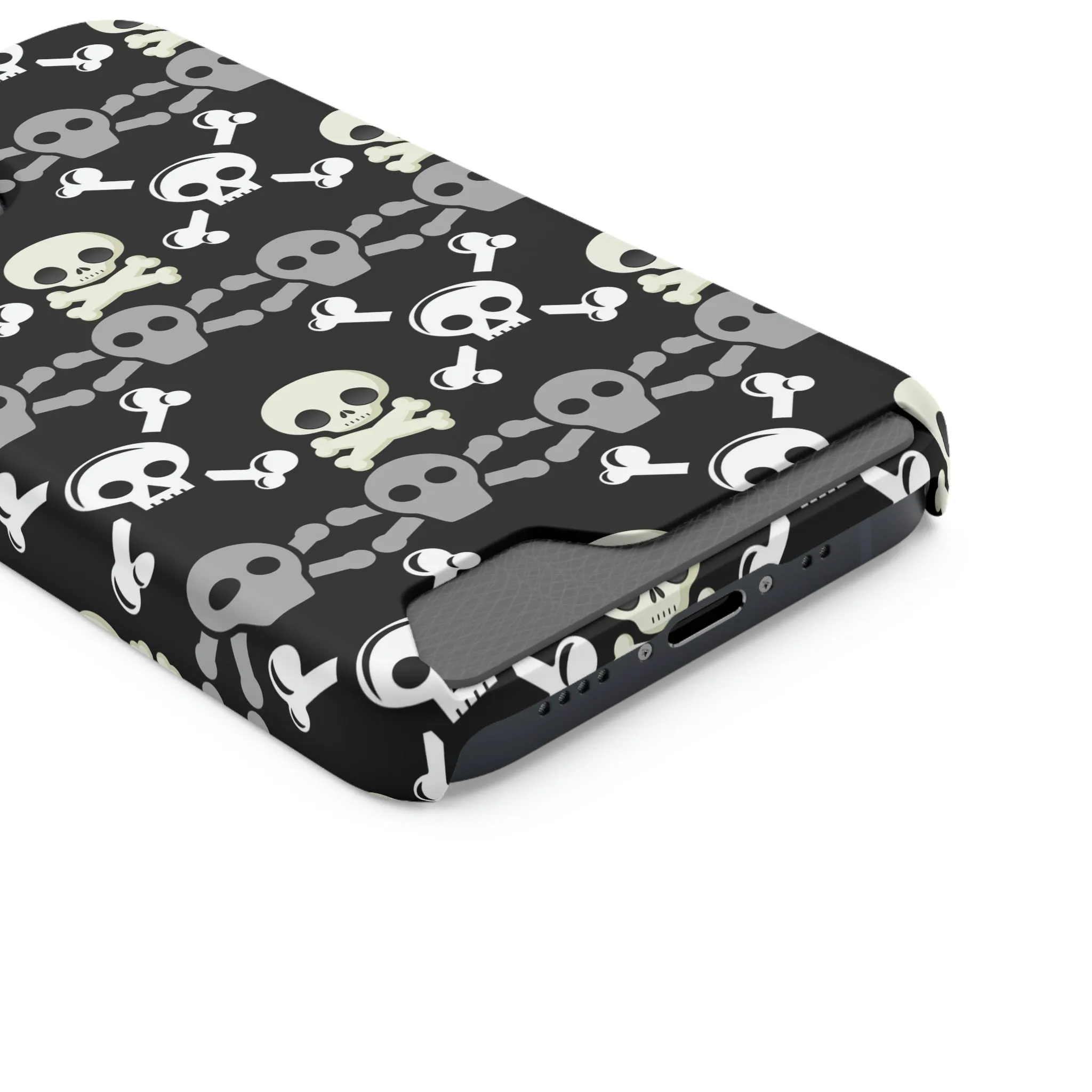 Black Skull Crossbones Phone Case With Card Holder