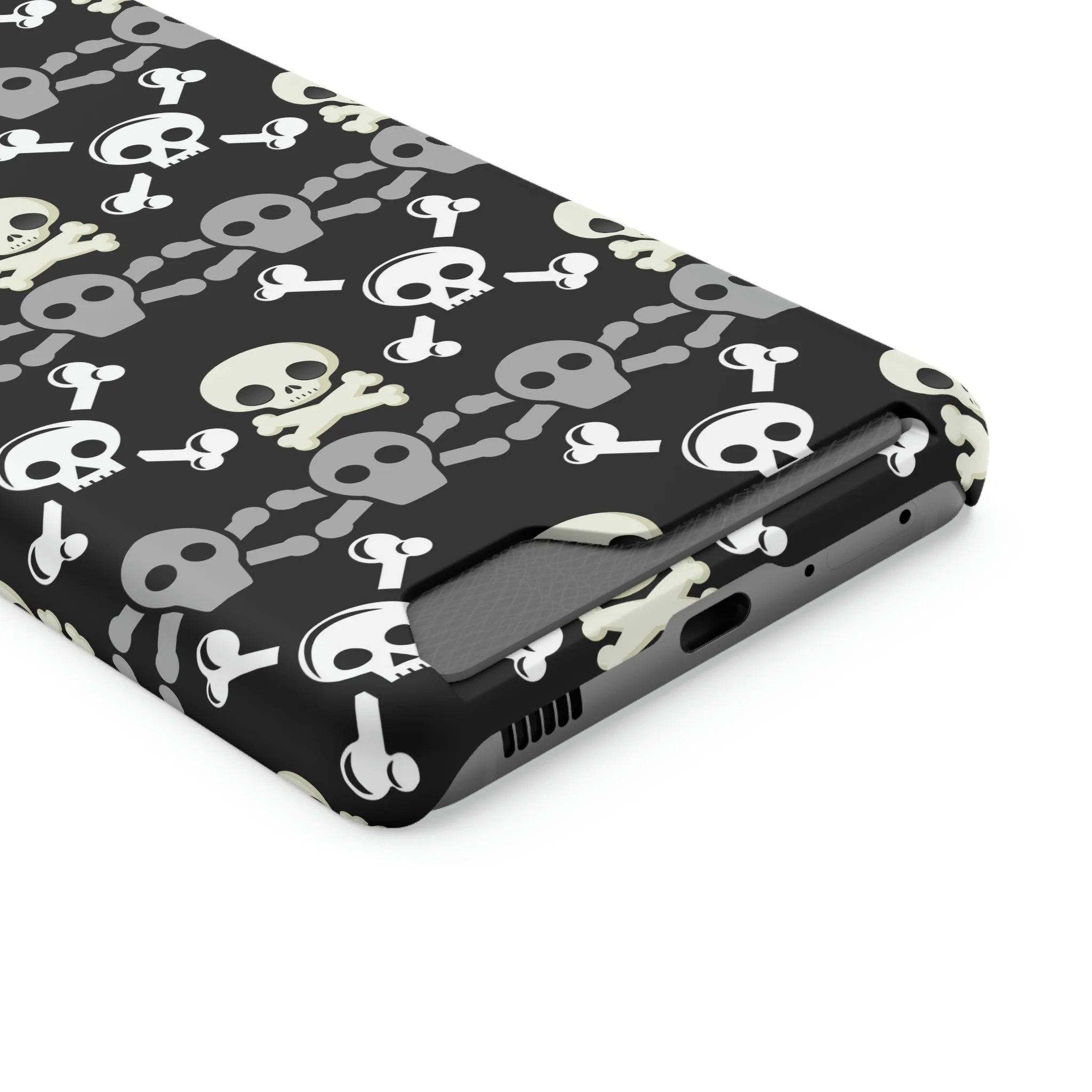 Black Skull Crossbones Phone Case With Card Holder