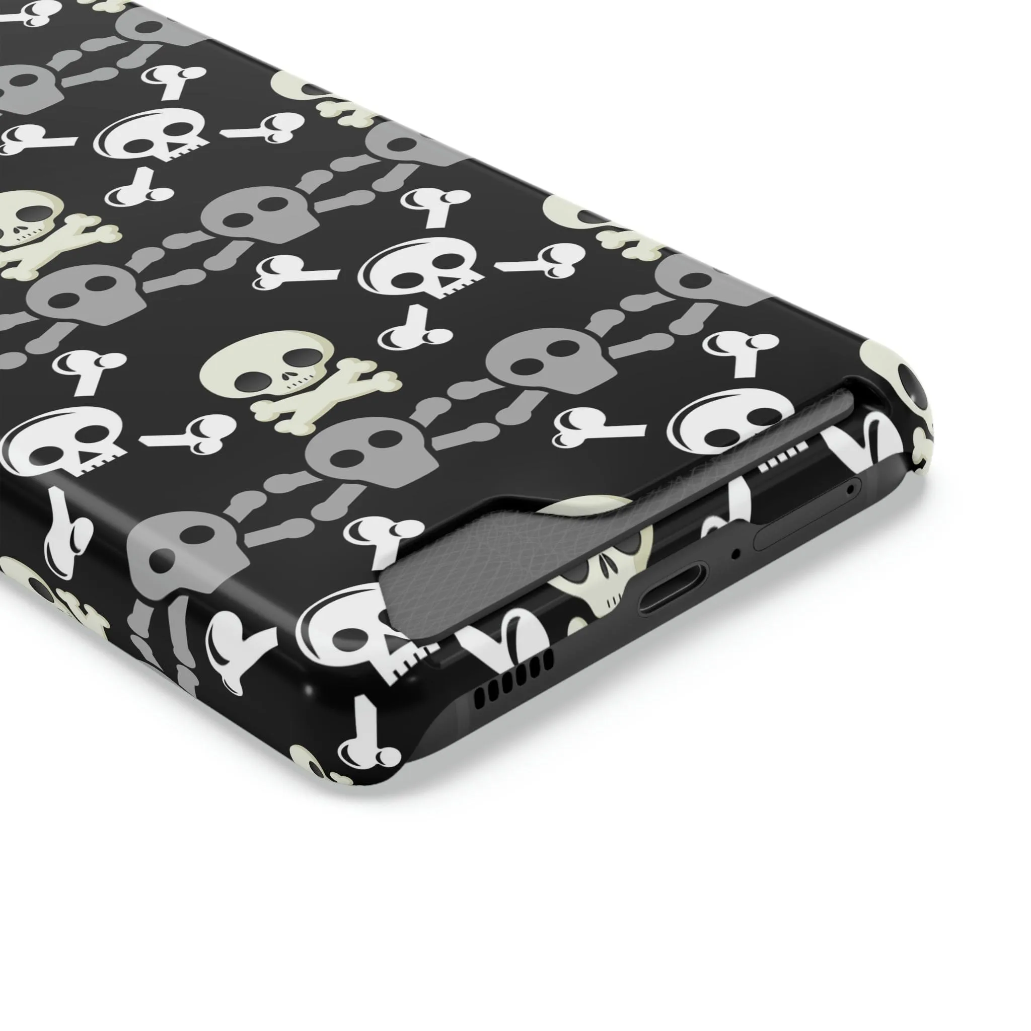 Black Skull Crossbones Phone Case With Card Holder