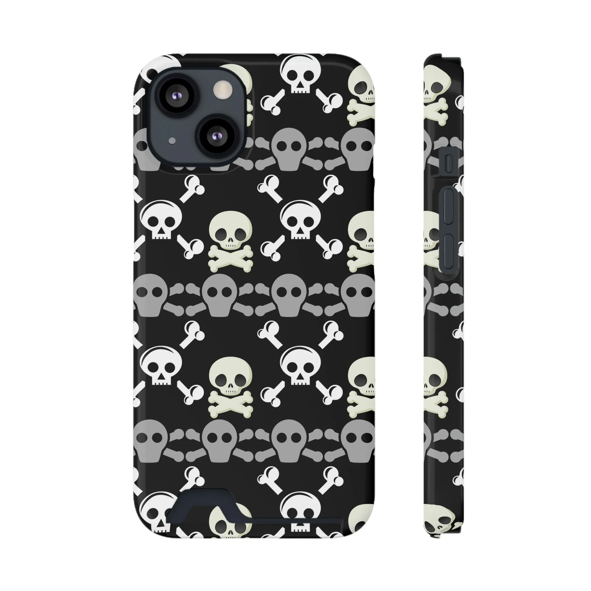 Black Skull Crossbones Phone Case With Card Holder