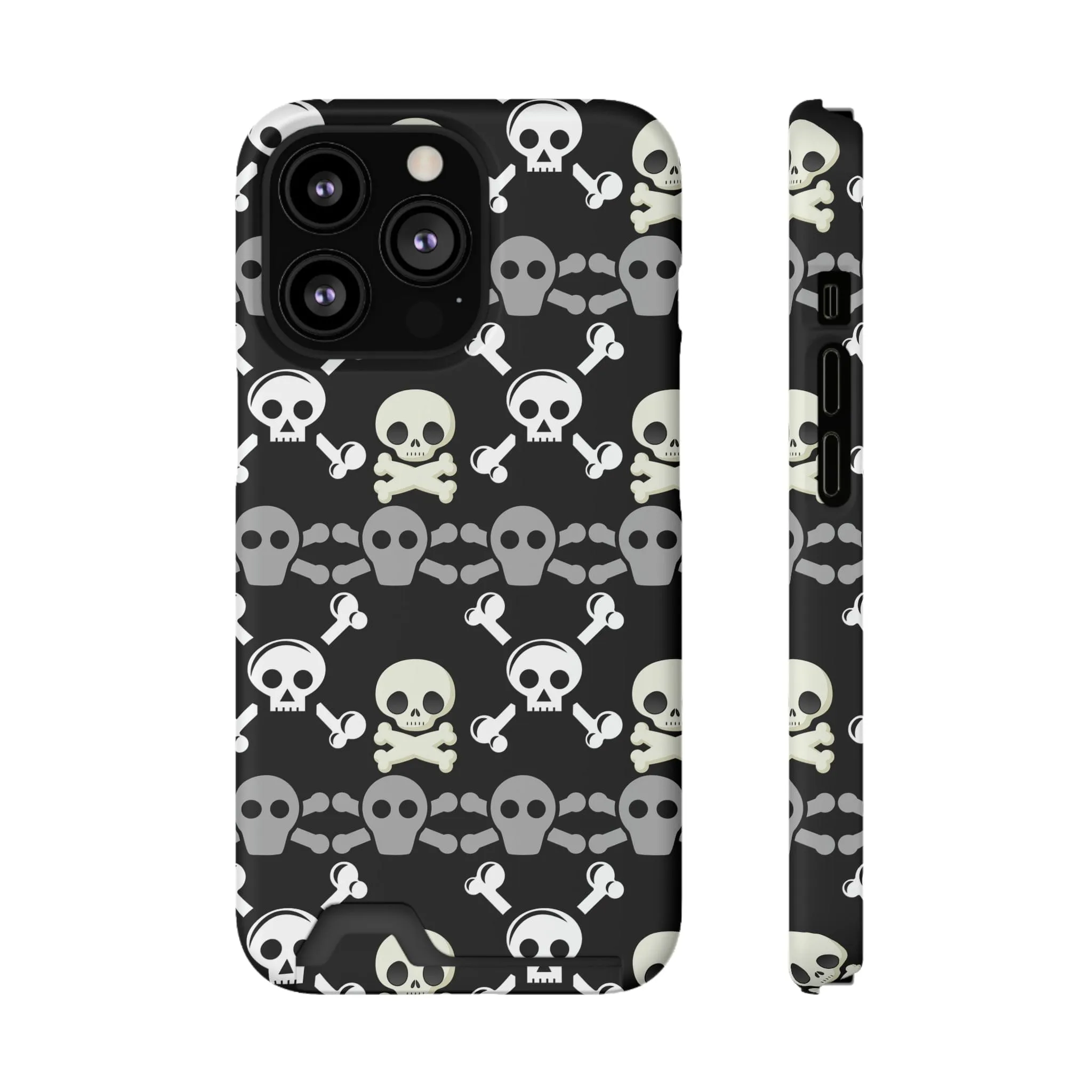 Black Skull Crossbones Phone Case With Card Holder