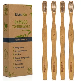 blauKe Bamboo Toothbrush Set 4-Pack - Medium Bristle