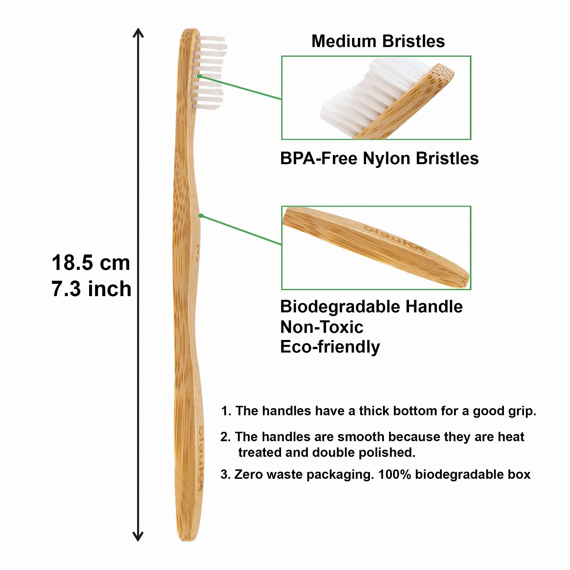 blauKe Bamboo Toothbrush Set 4-Pack - Medium Bristle