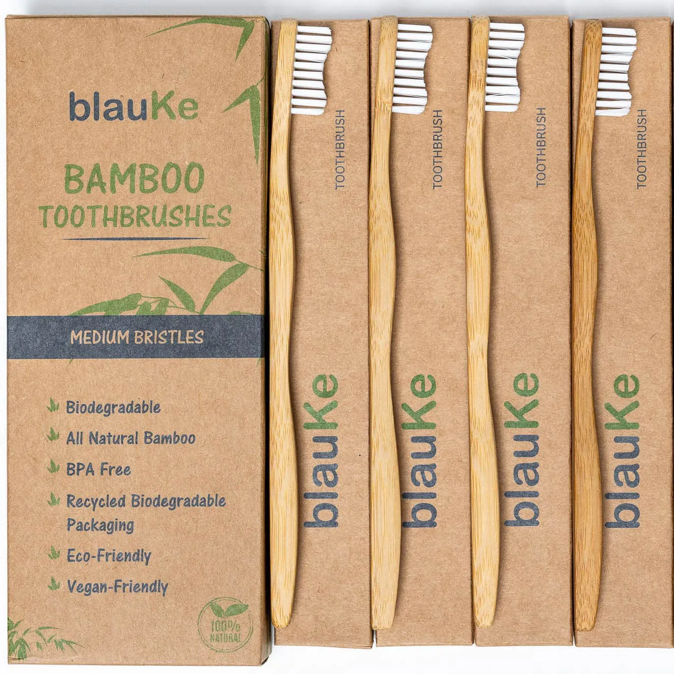 blauKe Bamboo Toothbrush Set 4-Pack - Medium Bristle