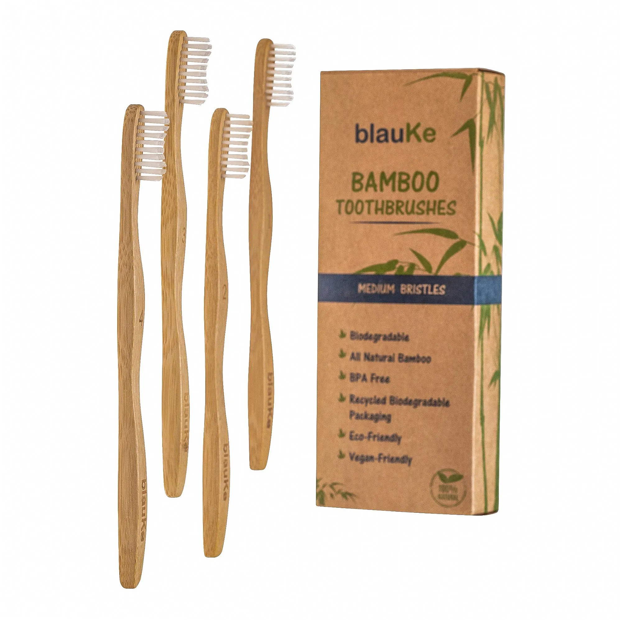 blauKe Bamboo Toothbrush Set 4-Pack - Medium Bristle