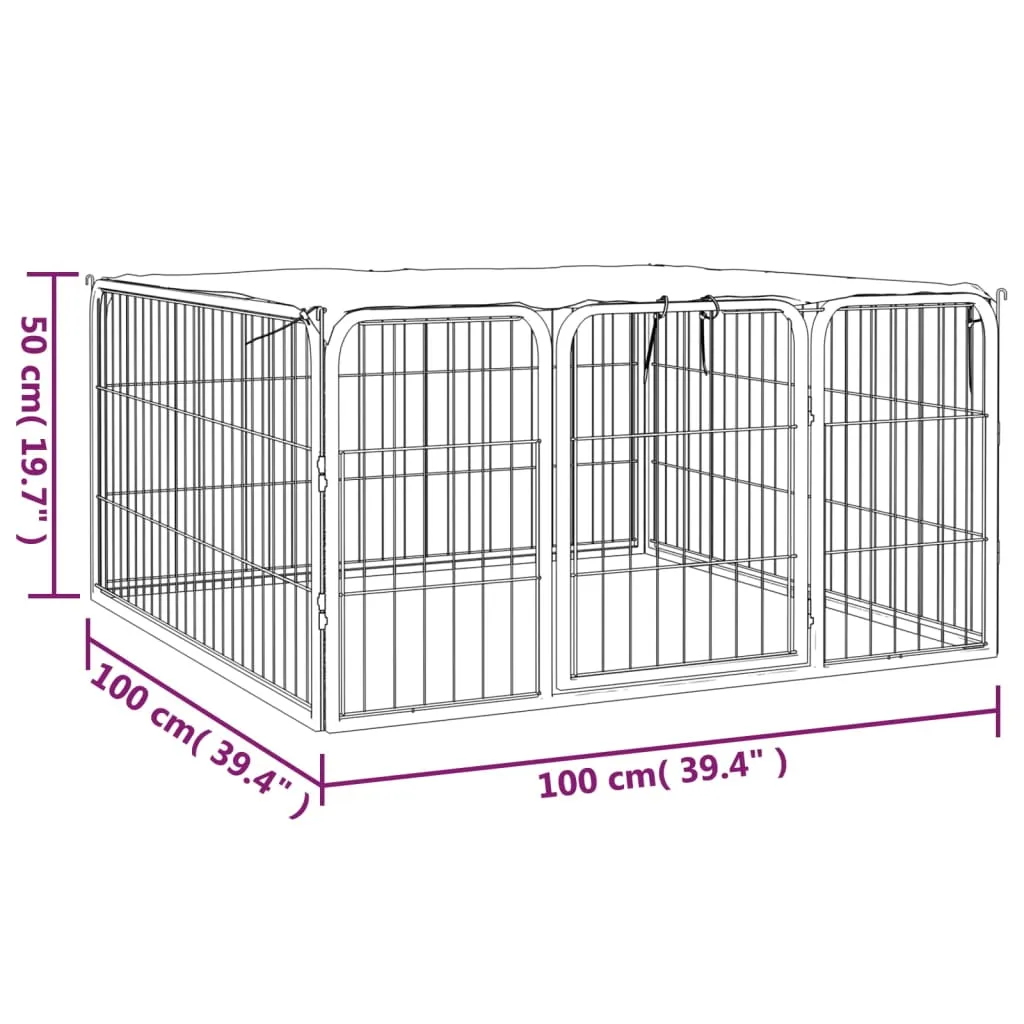 Box Cani a 4 Pannelli Nero 100x50cm Acciaio Verniciato Polvere