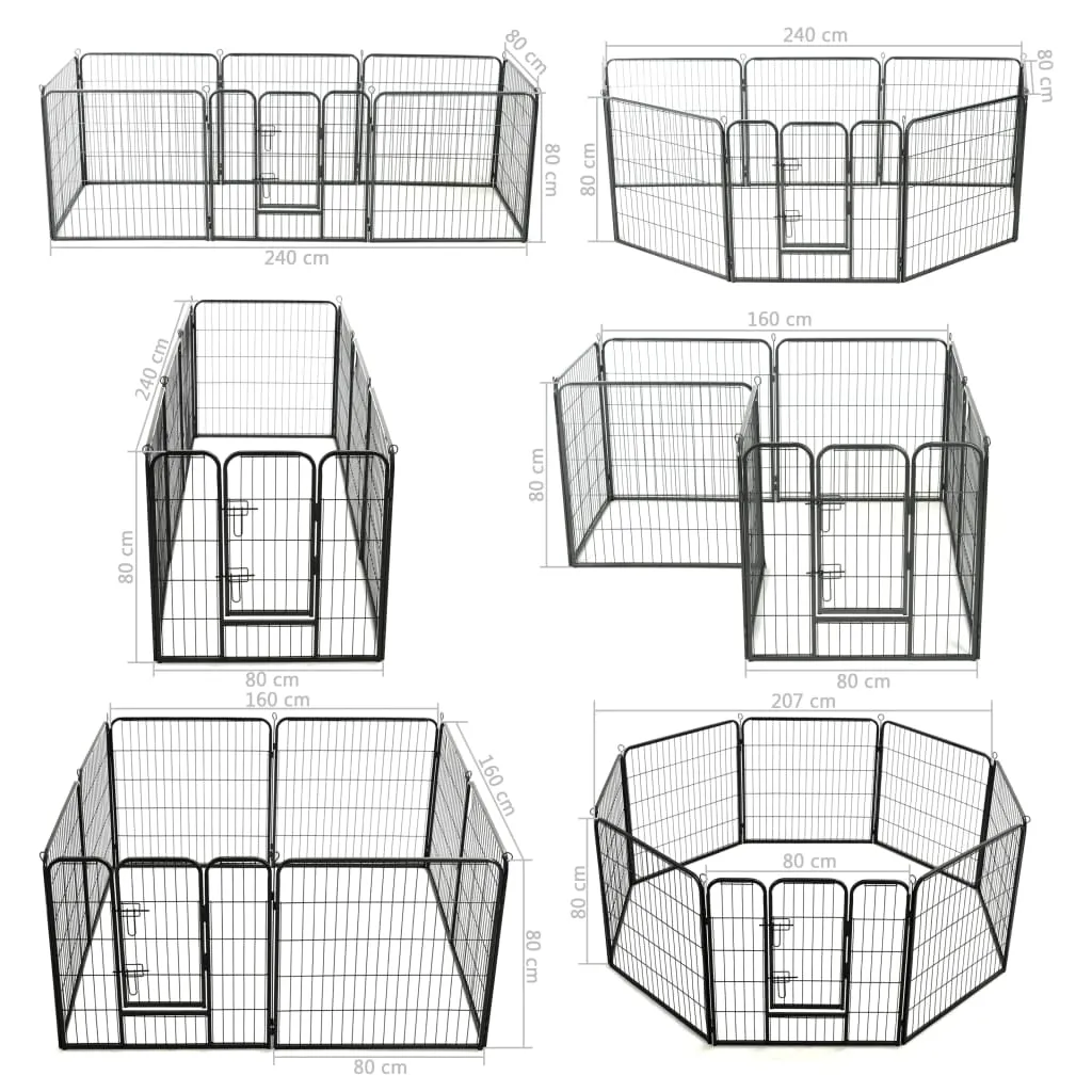 Box per Cani con 8 Pannelli in Acciaio 80x80 cm Nero