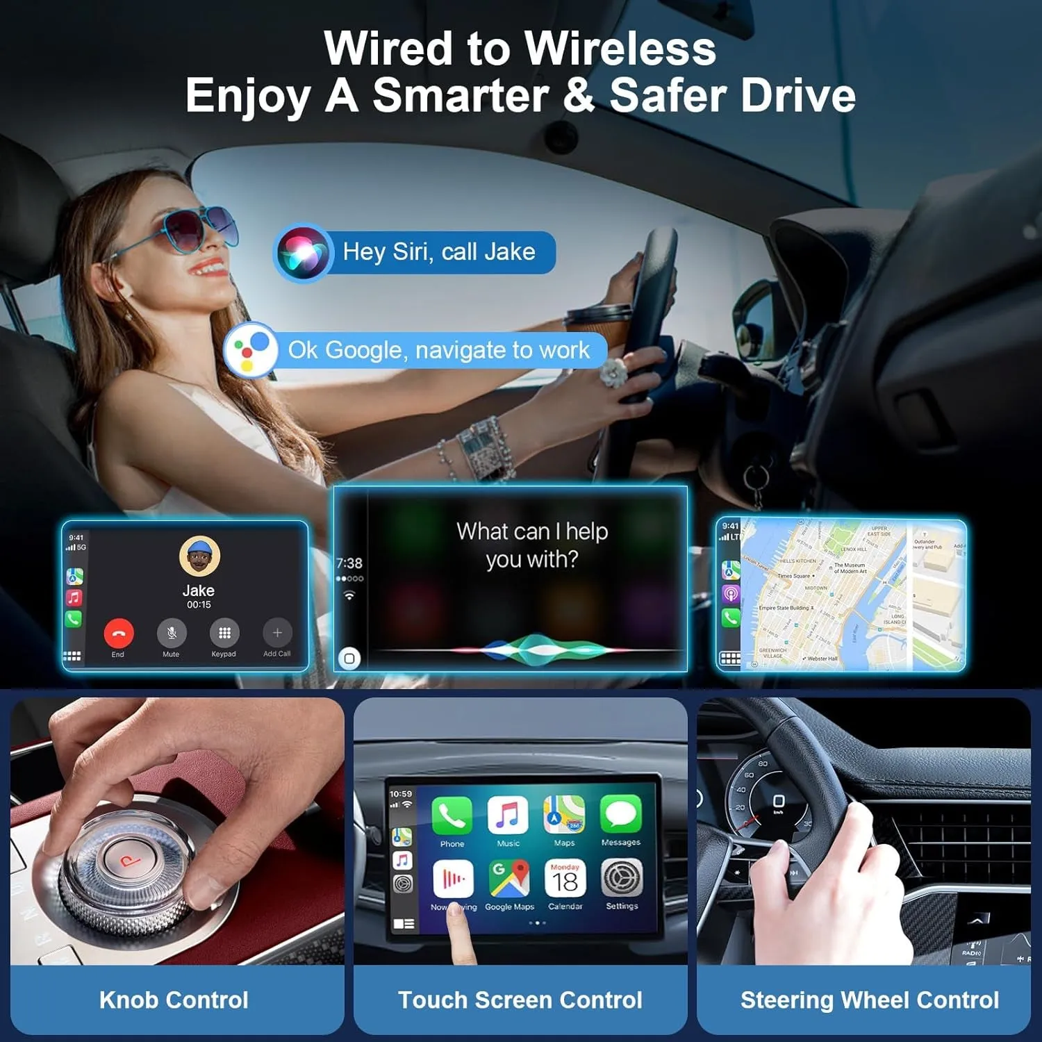 Carplay Wireless Adapter, 2-In-1 Android Auto Wireless Carplay Adapter 2024, Converts Wired to Wireless Carplay Adapter Cars 2015 , Bluetooth Carplay Dongle with USB A/C Port to Ios 10  Android 10.0 