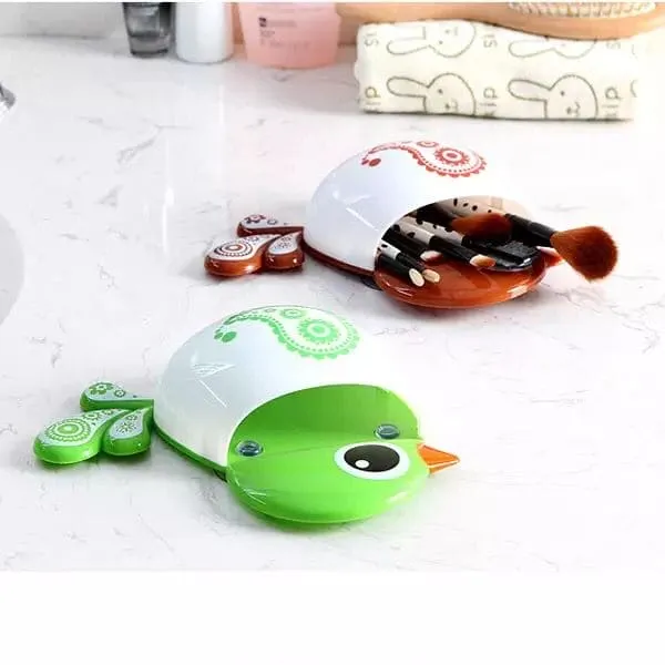 Cartoon Bird Pattern Suction Cup Tooth Brush Holder, Cute Cartoon Sucker Hook Toothbrush Holder, Wall Mounted Pen And Toothpaste Rack, Drain Free Comb Spoons Storage Box