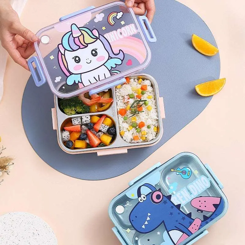 Cartoon Stainless Steel 304 Lunch Box With Spoon Kids Leak-Proof Bento Box