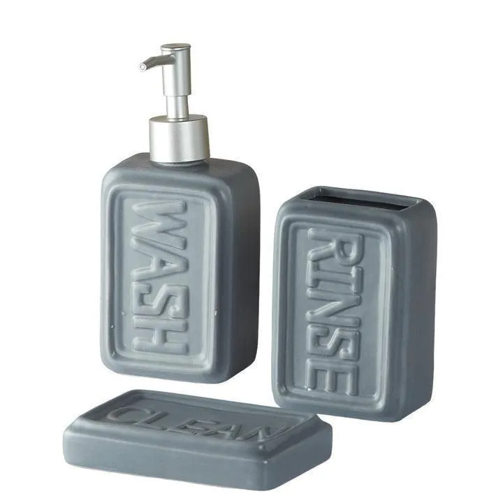 Ceramic Bathroom Set - Engraved - Dark Grey