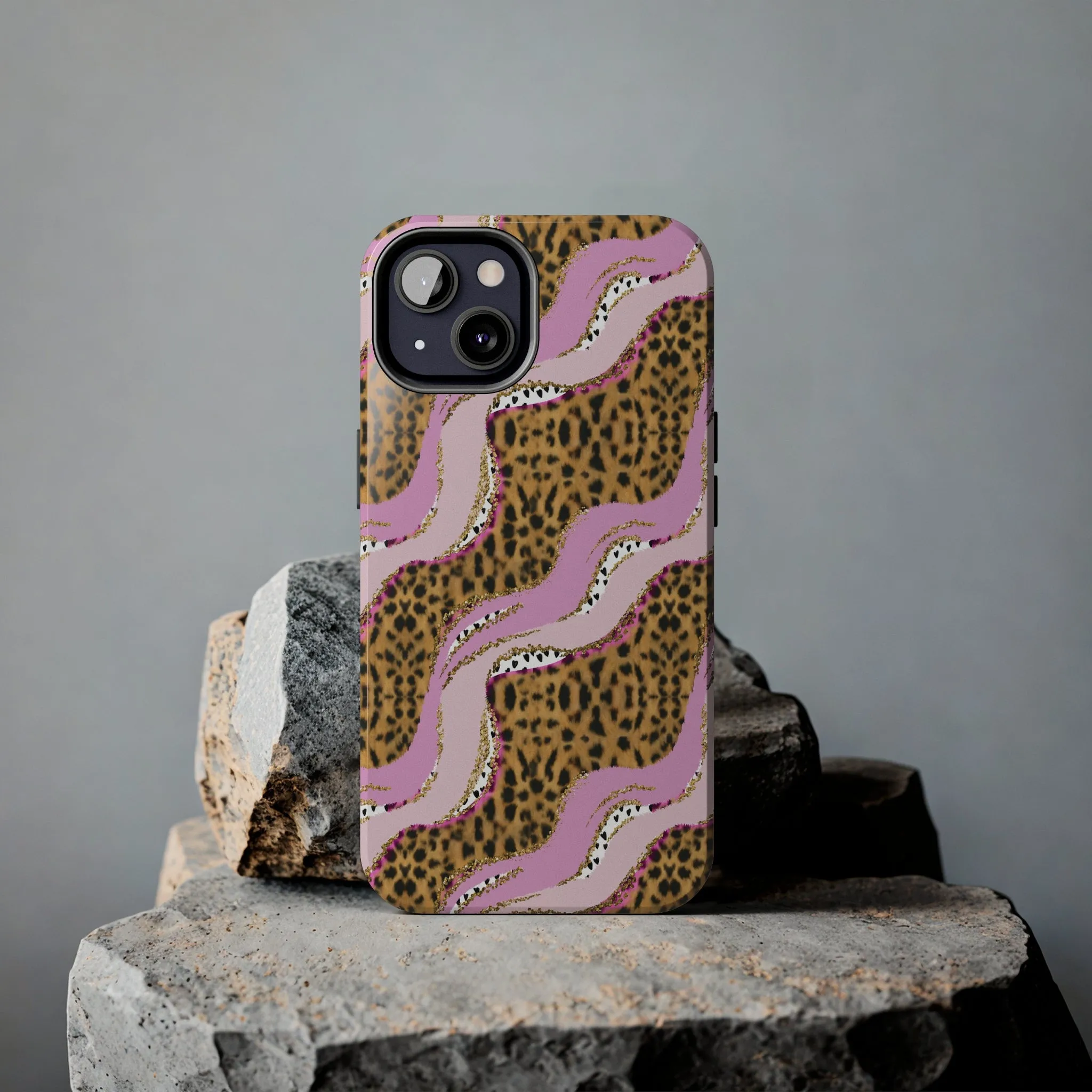 Cheetah Waves with Pink and Gold Design Phone Case- Lightweight, Impact Resistant Cover for iPhone 6, 6s, 12, 13, 14, 15