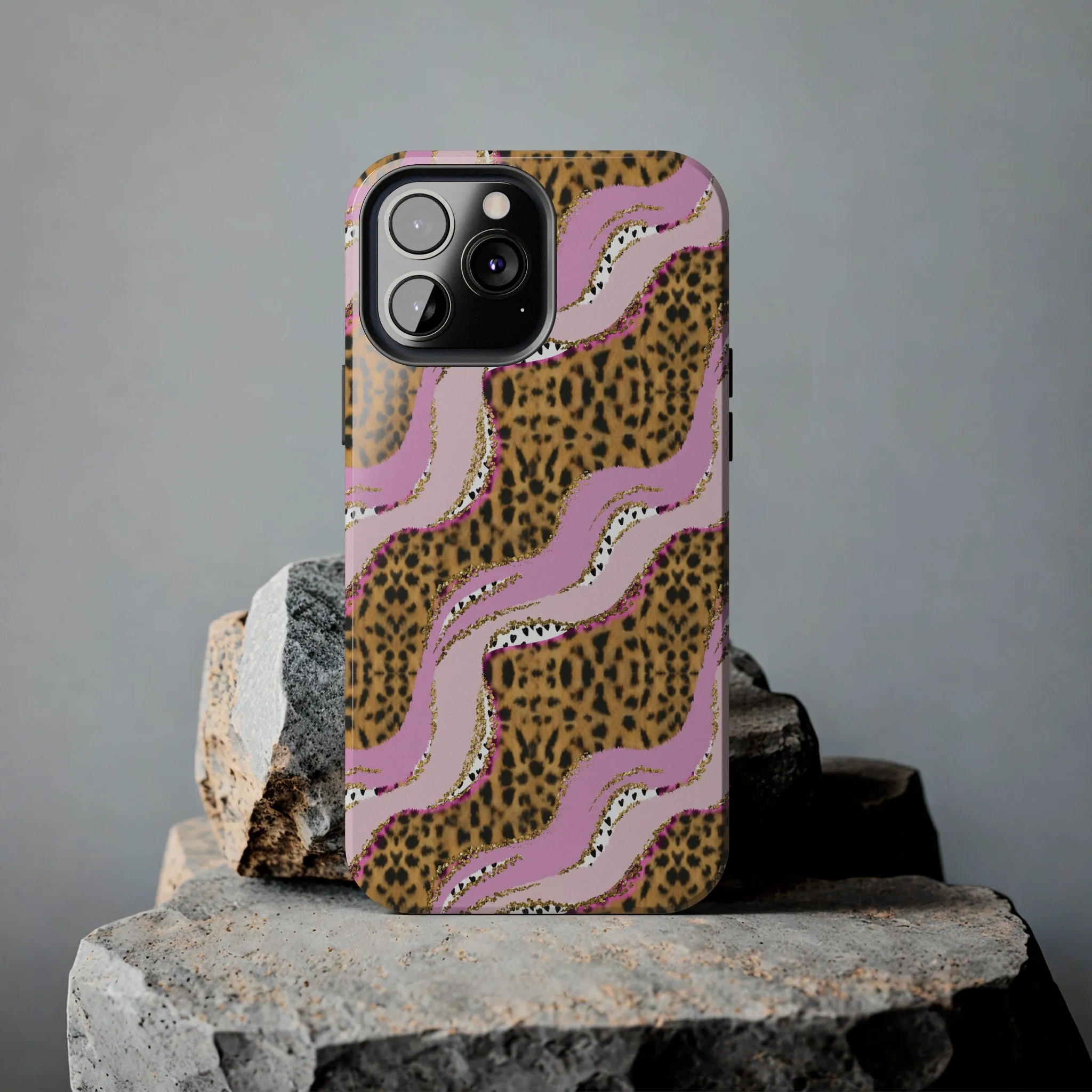 Cheetah Waves with Pink and Gold Design Phone Case- Lightweight, Impact Resistant Cover for iPhone 6, 6s, 12, 13, 14, 15