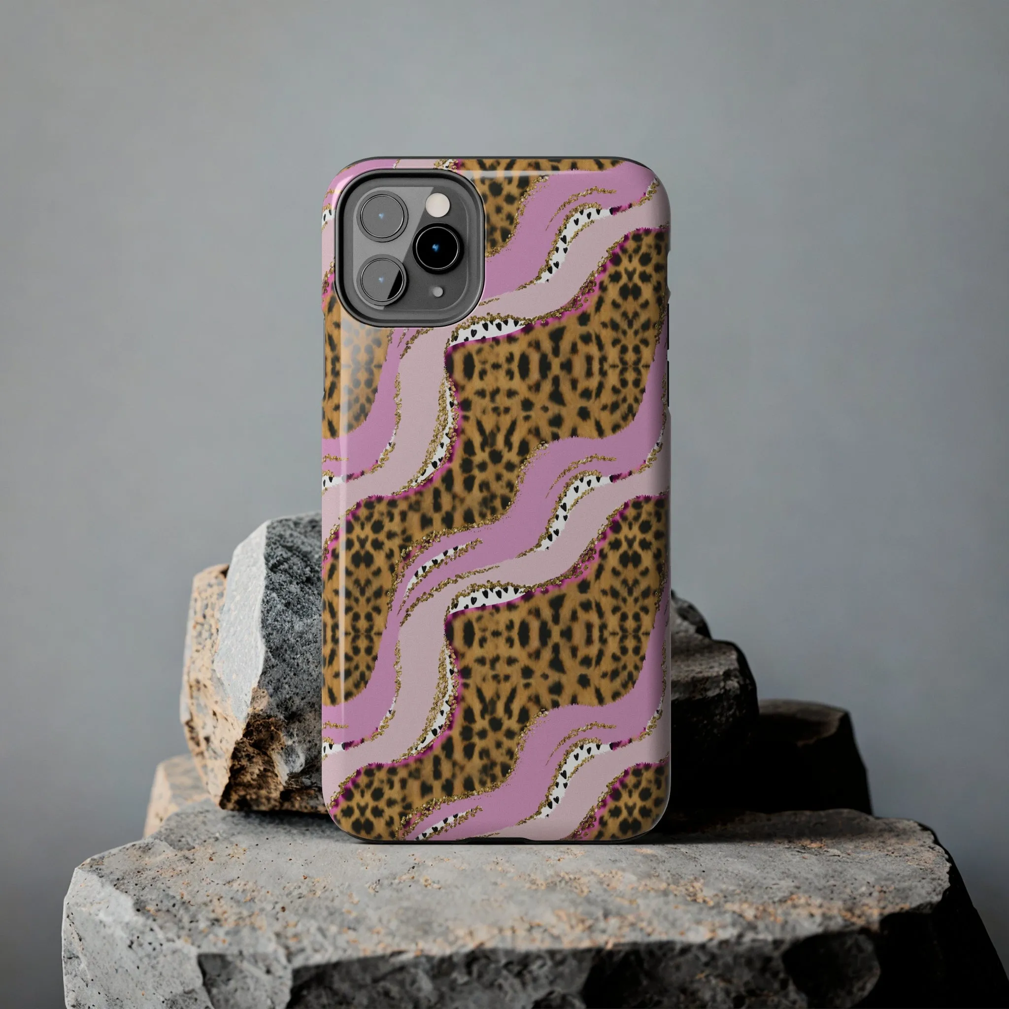 Cheetah Waves with Pink and Gold Design Phone Case- Lightweight, Impact Resistant Cover for iPhone 6, 6s, 12, 13, 14, 15