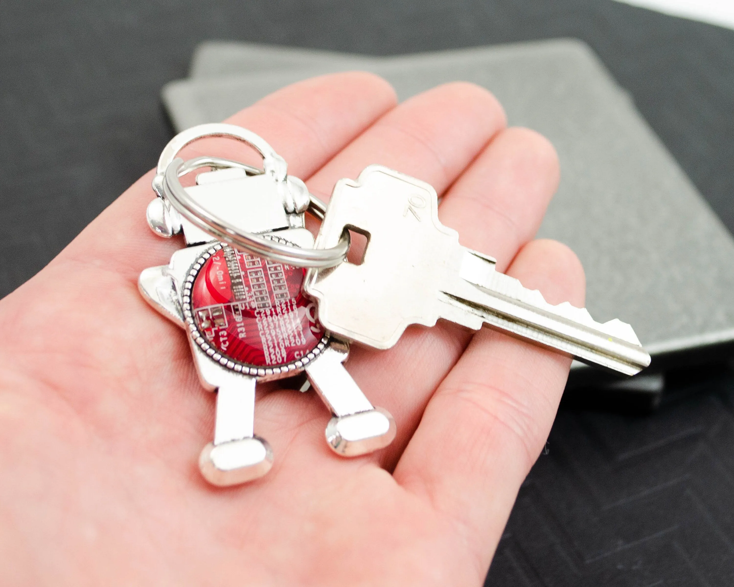 Circuit Board Robot Keychain Red, Electrical Engineer New Job Gift, Robotics Engineer Housewarming Gift