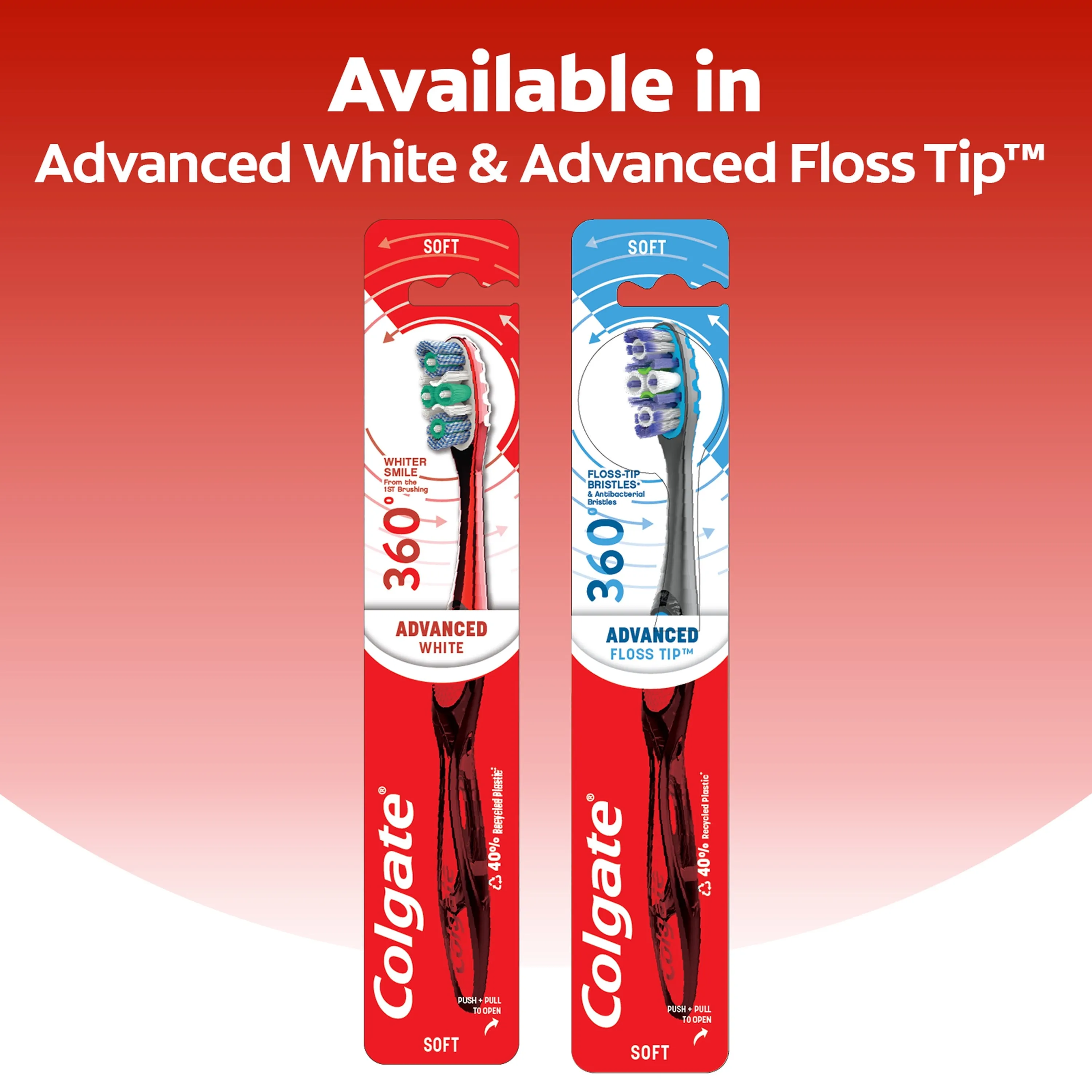 Colgate 360 Optic White Advanced Adult Soft Toothbrush, Whitening Toothbrush, 2 Pack