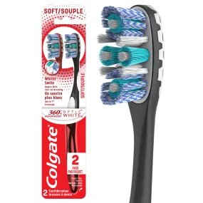 Colgate 360 Optic White Advanced Adult Soft Toothbrush, Whitening Toothbrush, 2 Pack