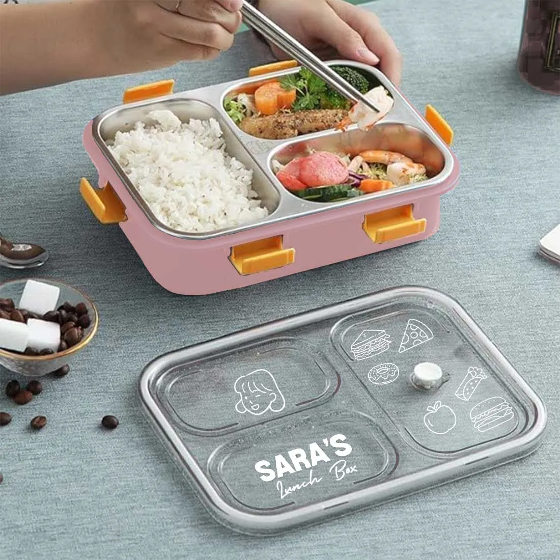 Custom Lunch Box with Name Stainless Steel Leak Proof Tiffin