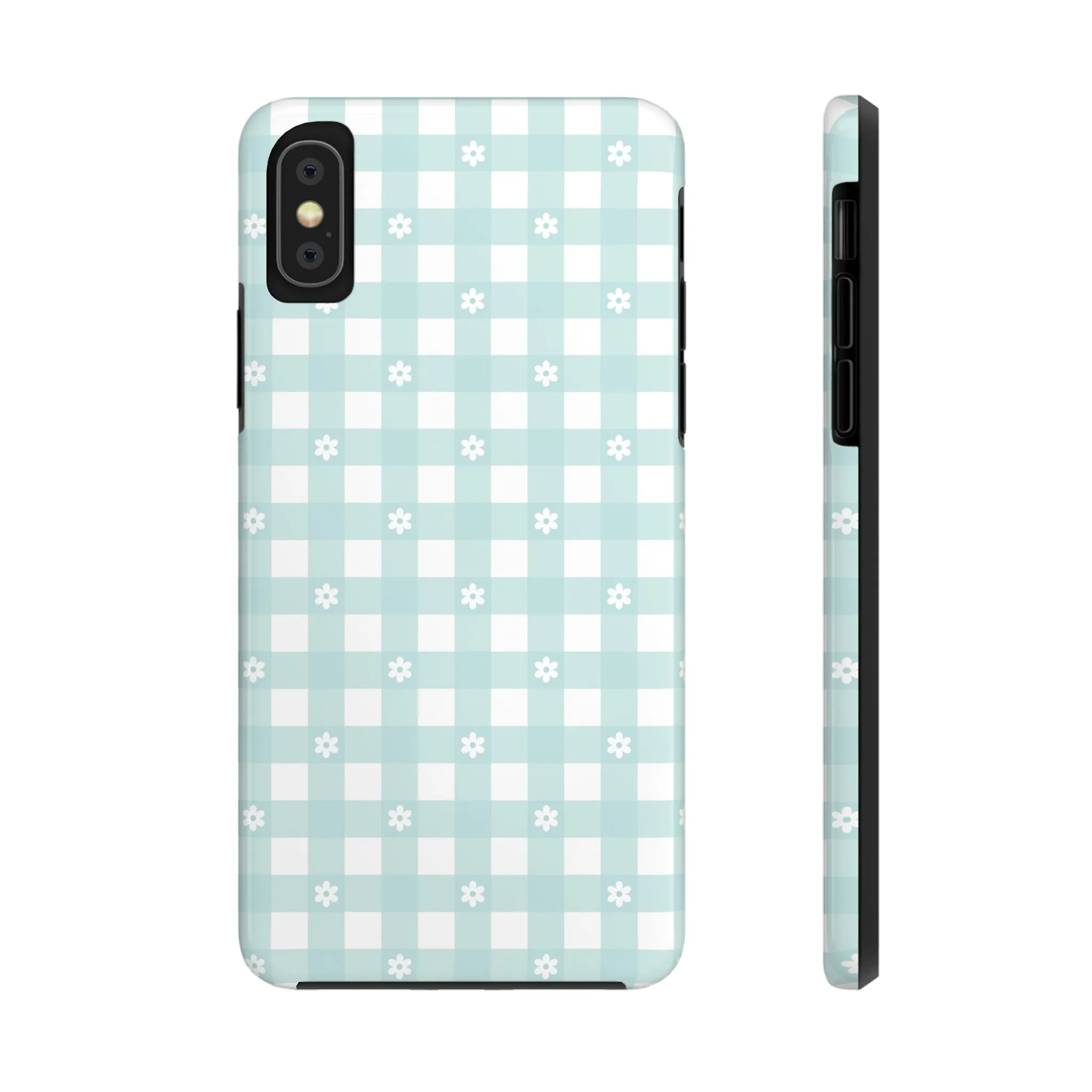 Cute Blue and White Gingham with Daisies Digital print Design Tough Phone Case compatible with a large variety of iPhone models, Gift, Phone Case