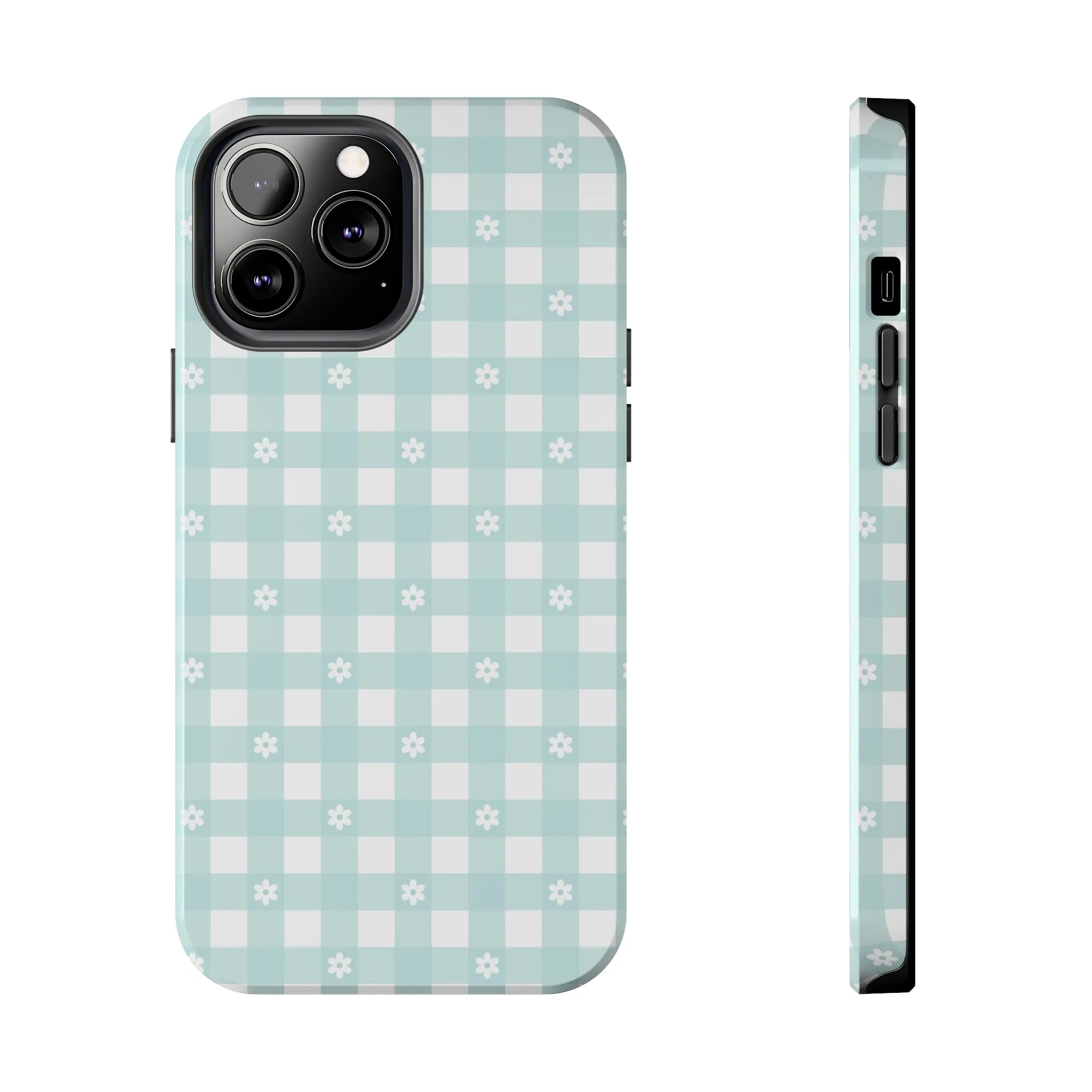 Cute Blue and White Gingham with Daisies Digital print Design Tough Phone Case compatible with a large variety of iPhone models, Gift, Phone Case