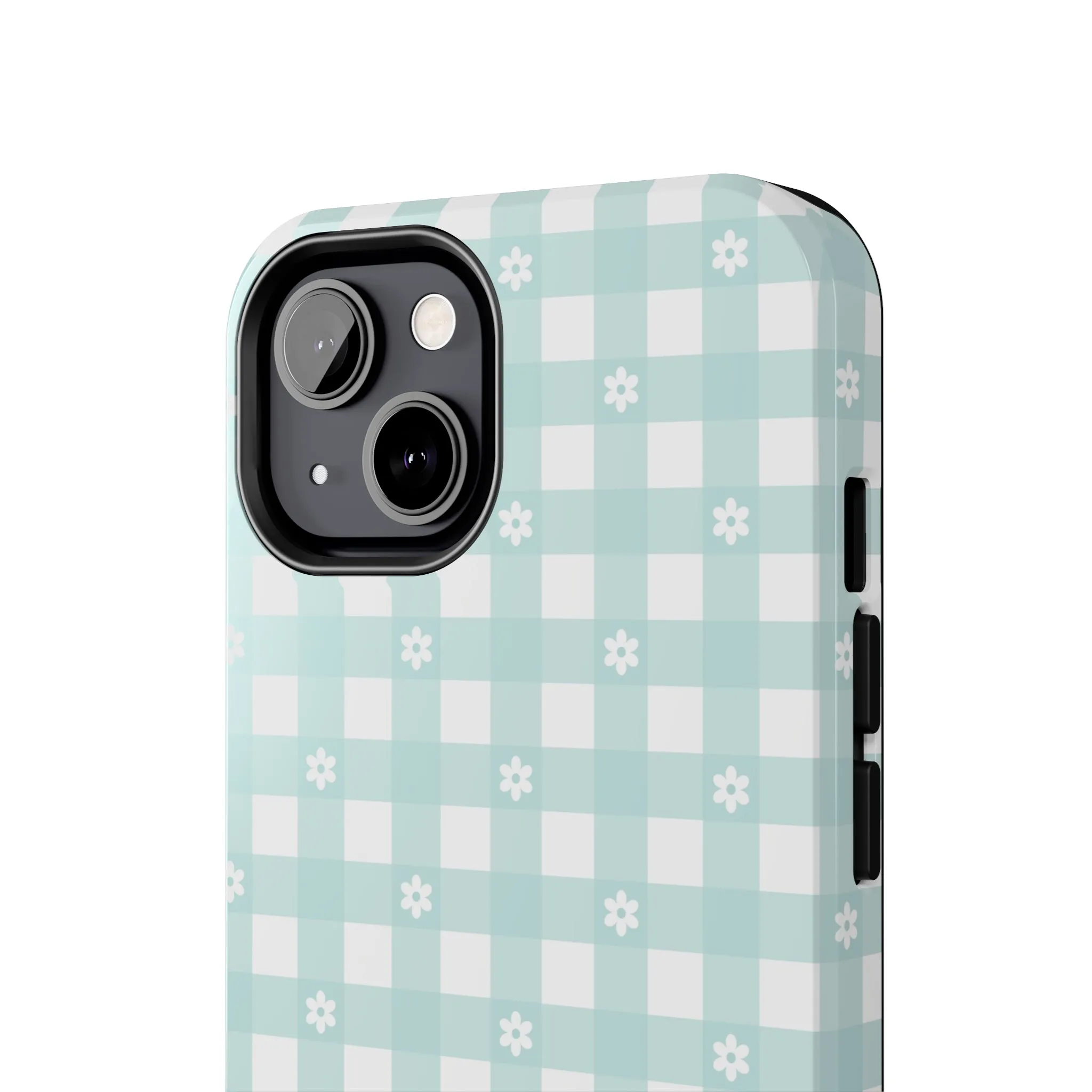 Cute Blue and White Gingham with Daisies Digital print Design Tough Phone Case compatible with a large variety of iPhone models, Gift, Phone Case