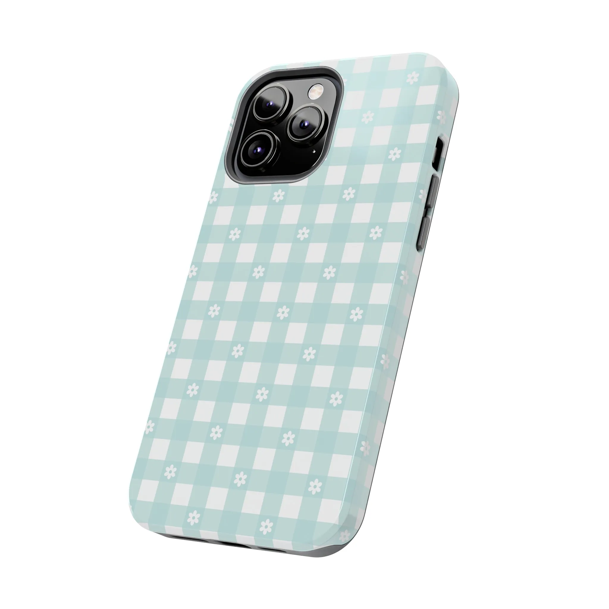 Cute Blue and White Gingham with Daisies Digital print Design Tough Phone Case compatible with a large variety of iPhone models, Gift, Phone Case