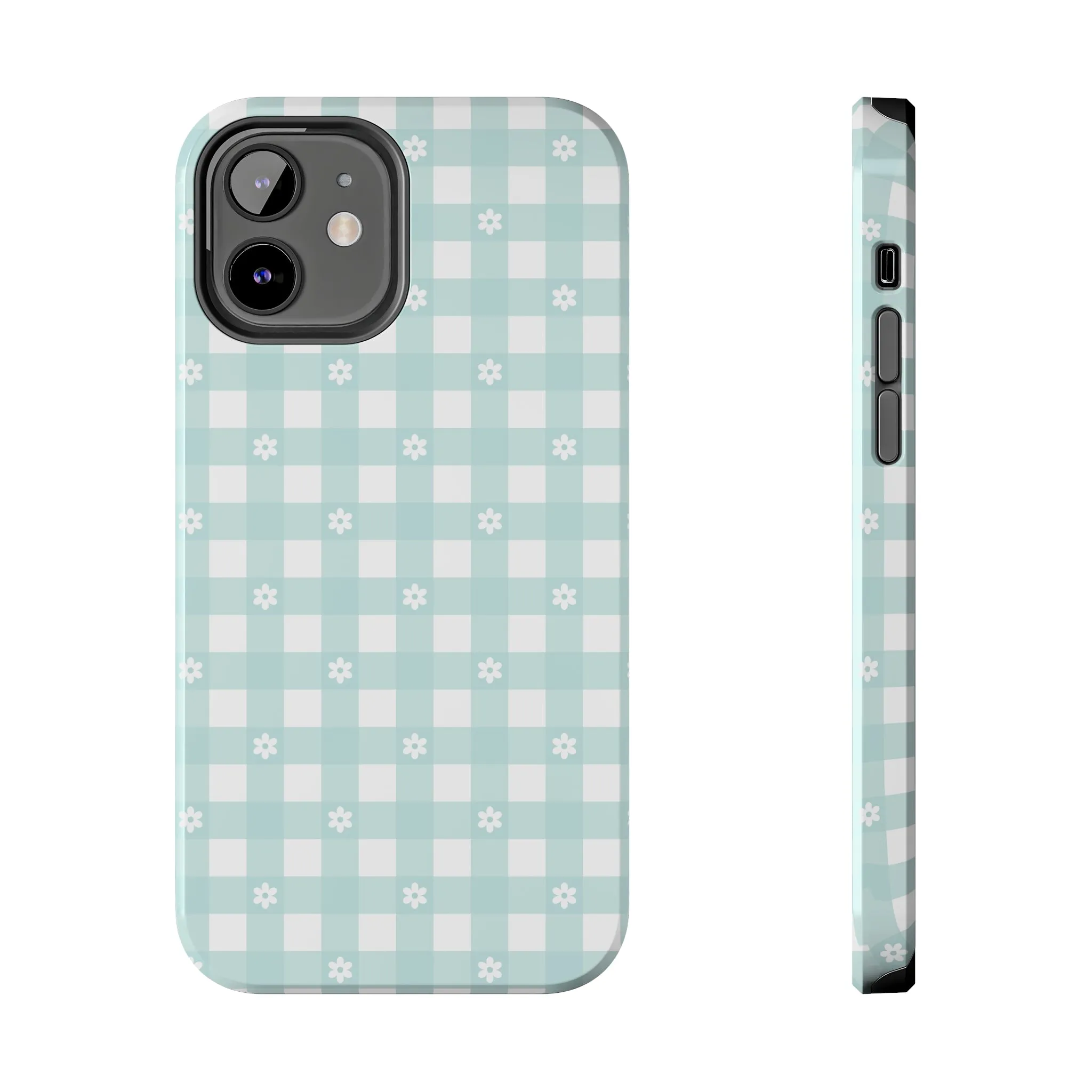 Cute Blue and White Gingham with Daisies Digital print Design Tough Phone Case compatible with a large variety of iPhone models, Gift, Phone Case