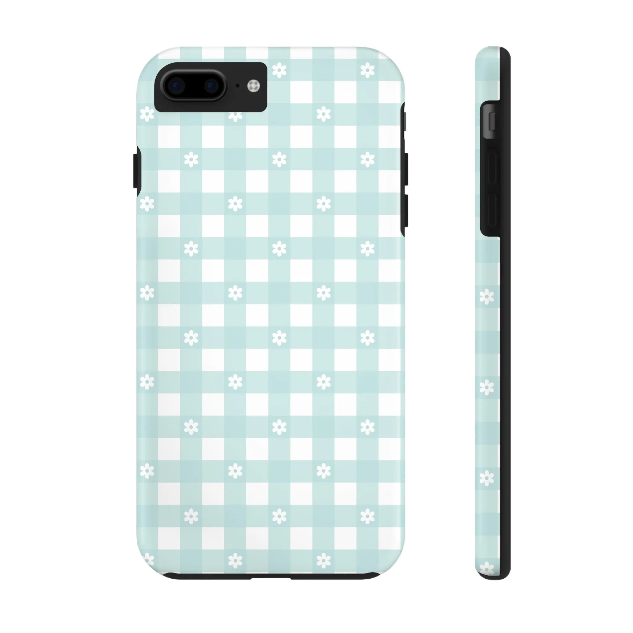 Cute Blue and White Gingham with Daisies Digital print Design Tough Phone Case compatible with a large variety of iPhone models, Gift, Phone Case